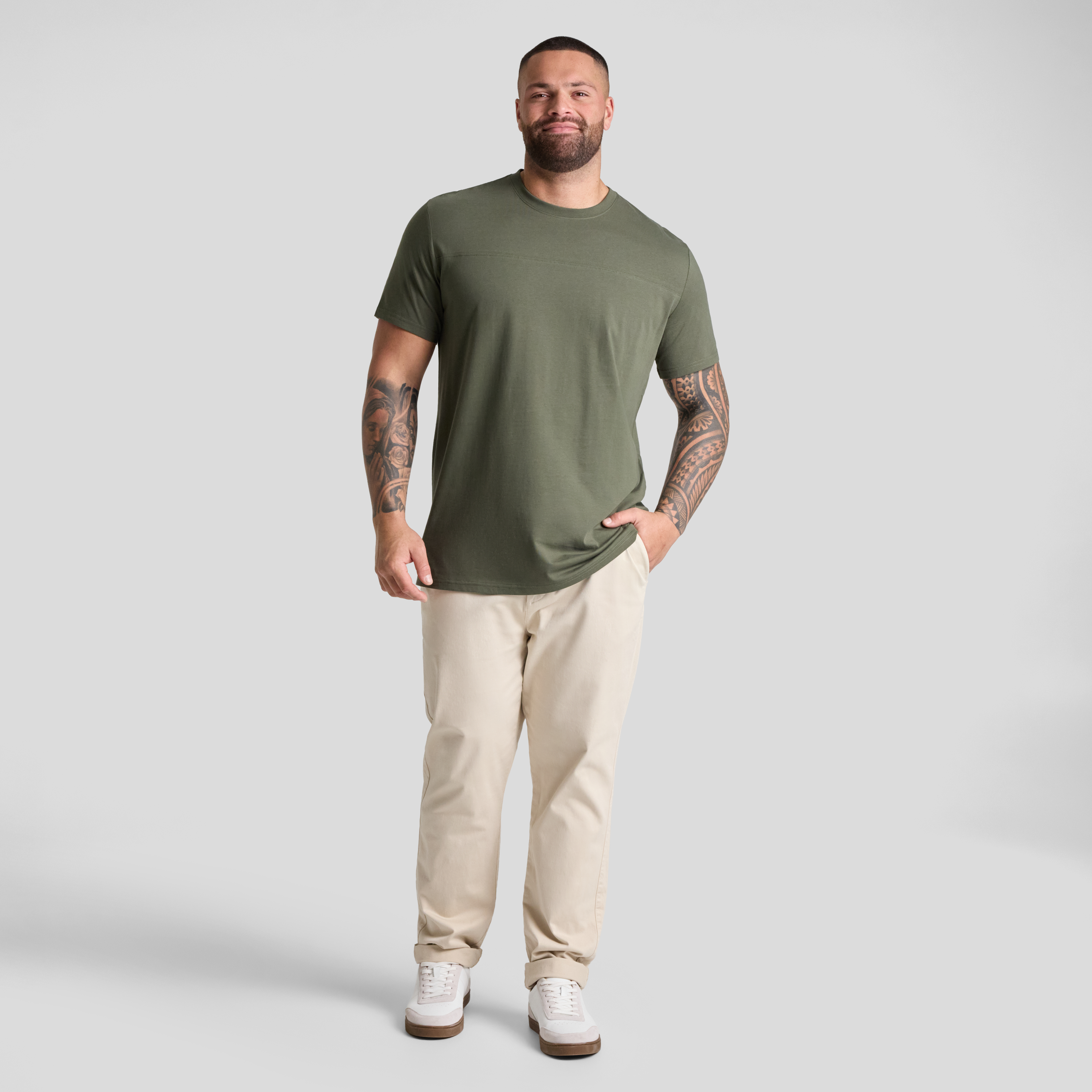 Khaki Essential Longline Panel Tee