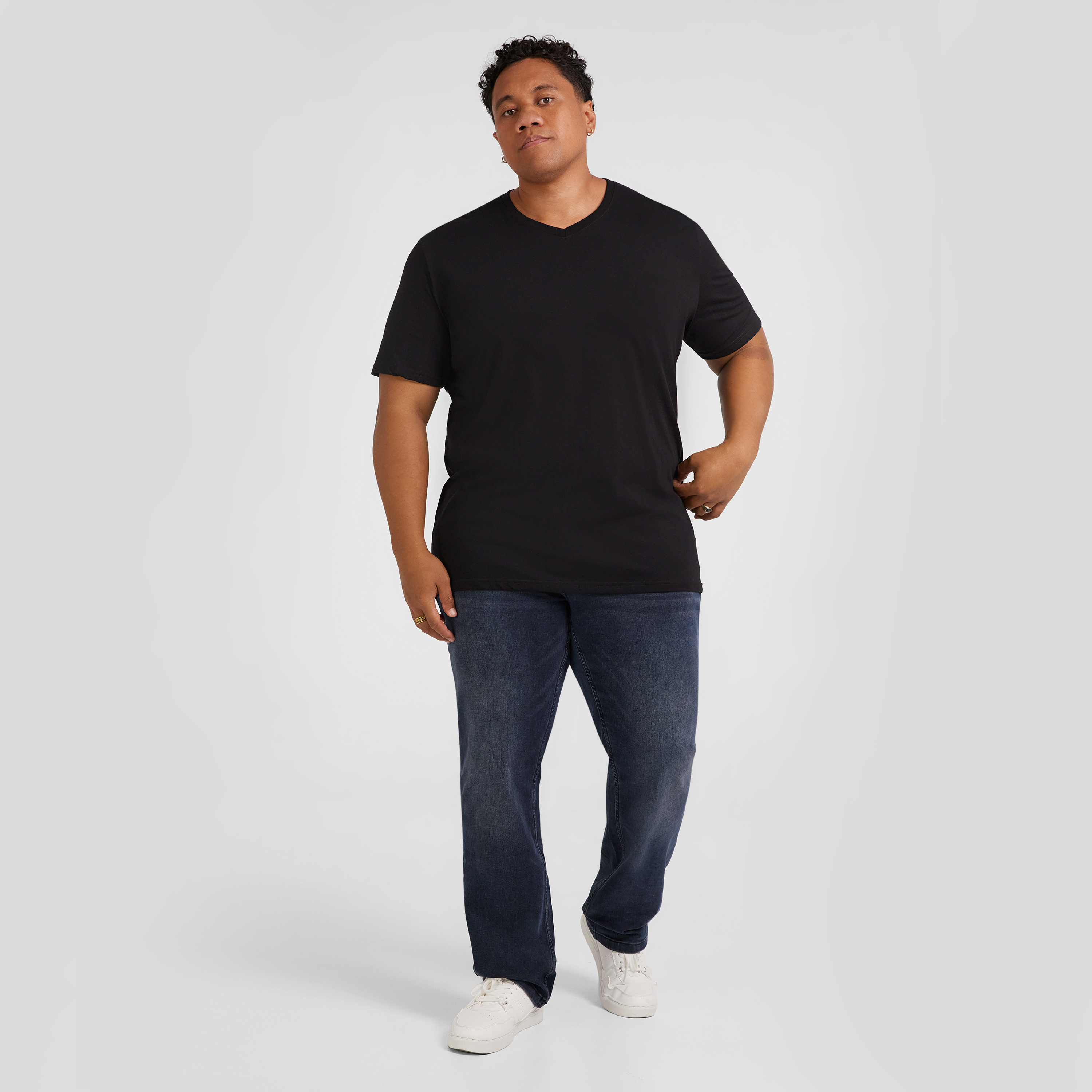 Black Essential V Neck Tee