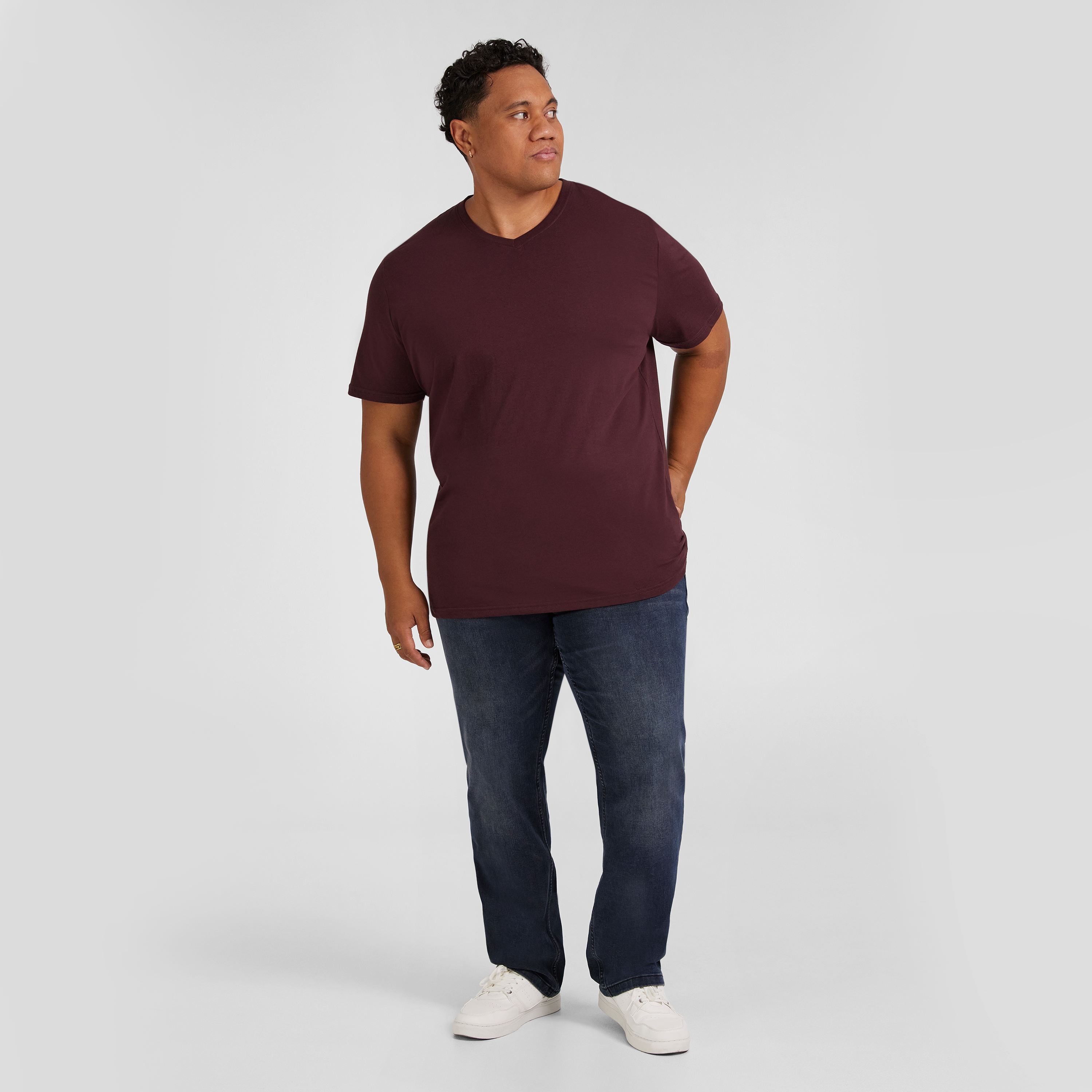 Burgundy Essential V Neck Tee