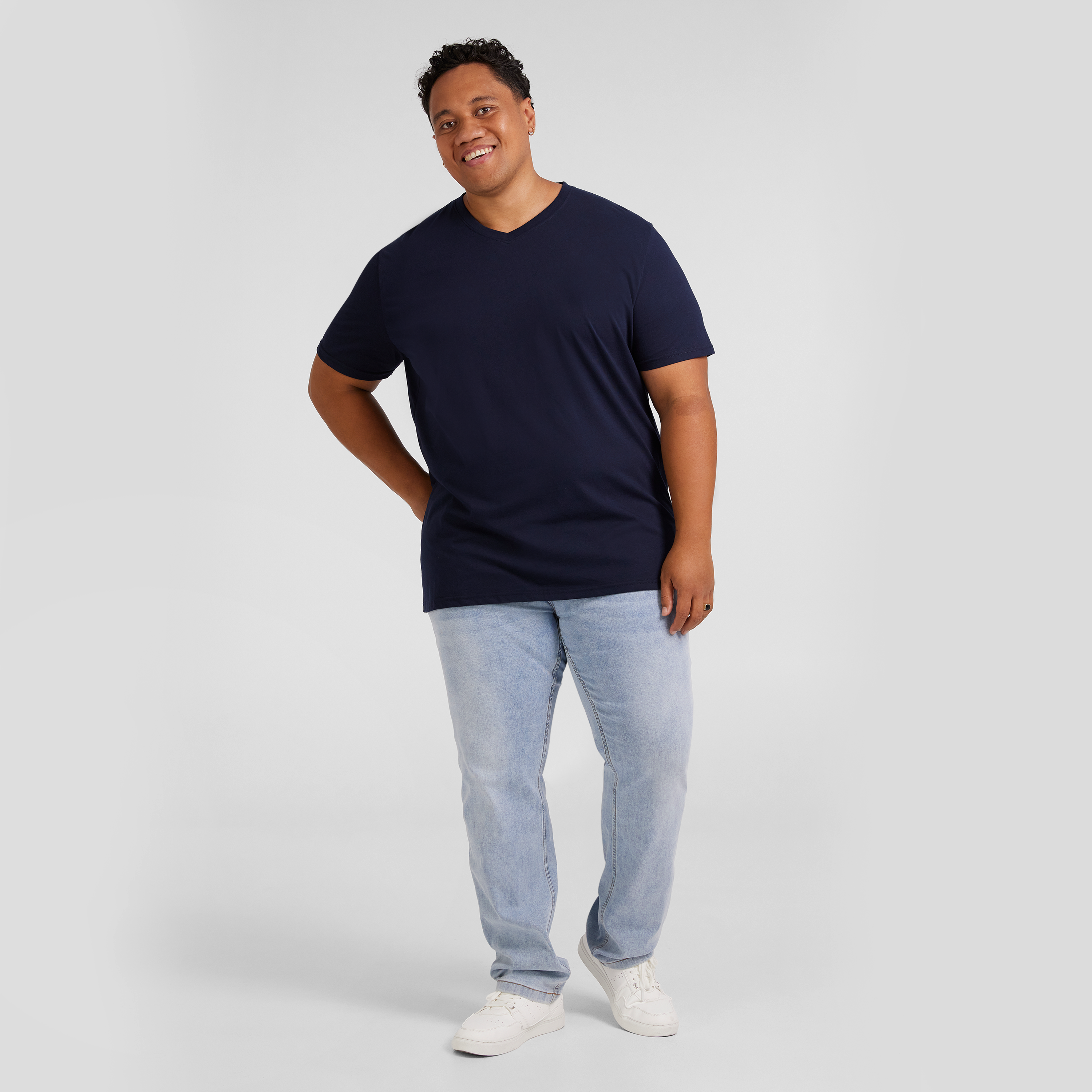 Navy Essential V Neck Tee