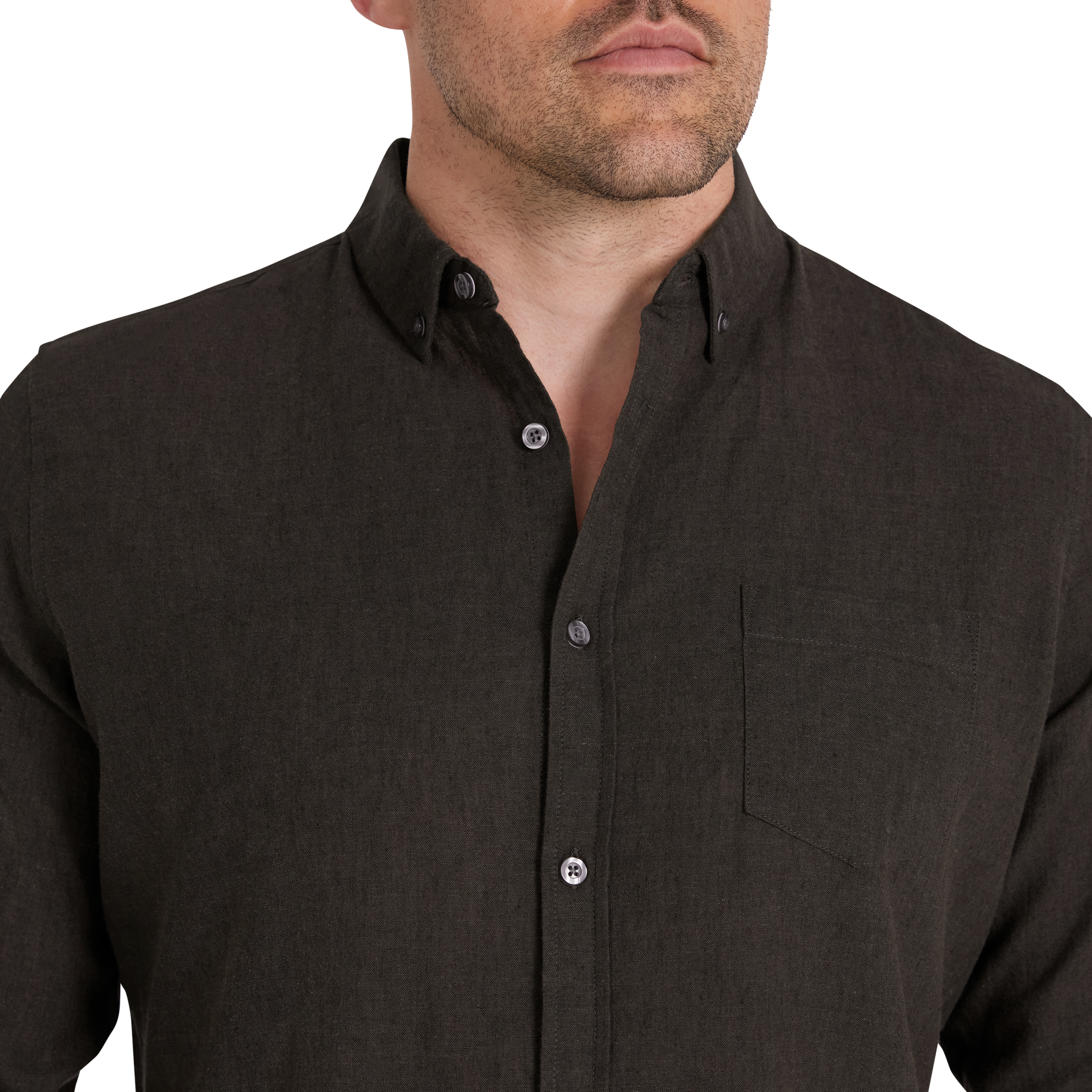 Dark Olive Serge Melange Linen Shirt