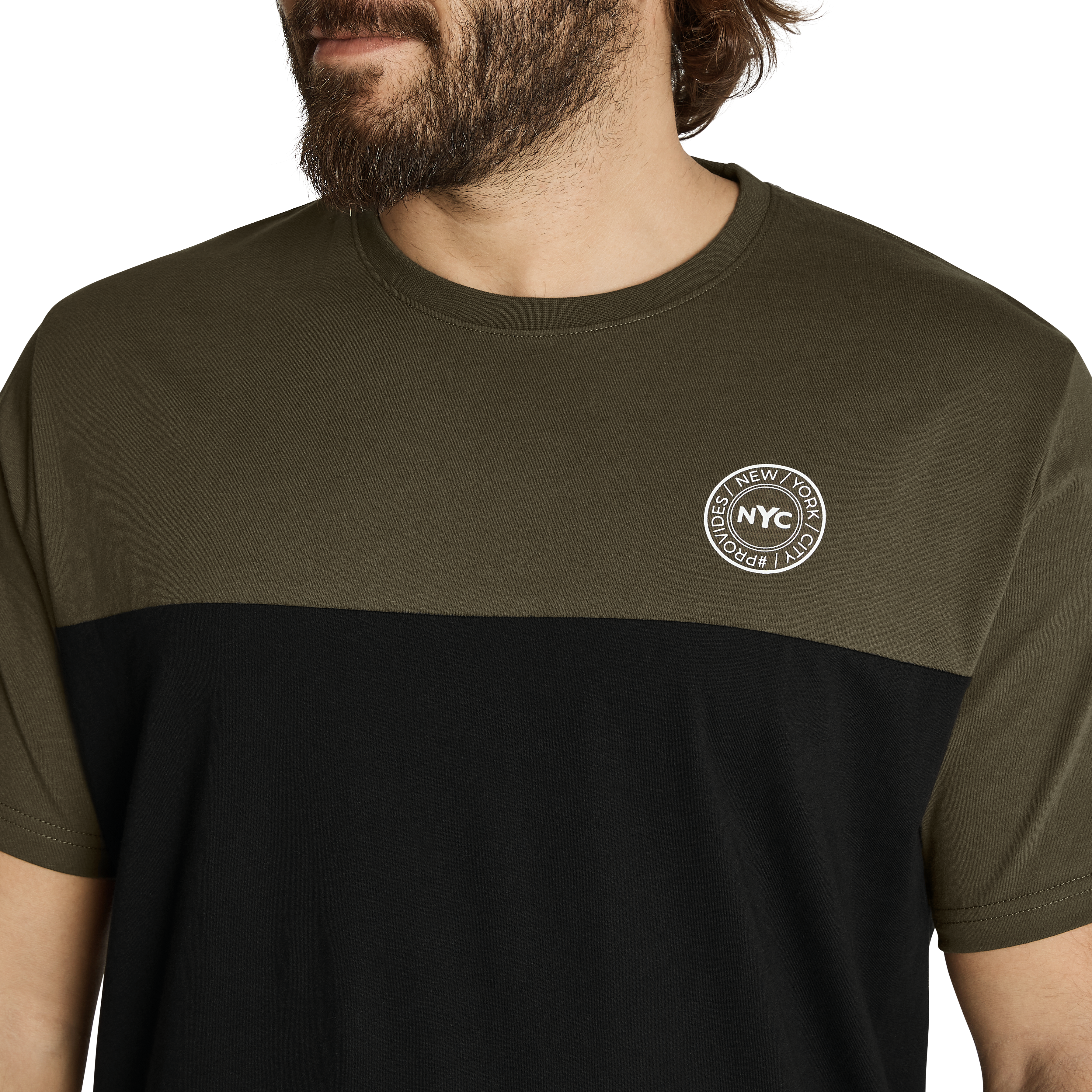 Khaki New York Splice Longline Scoop Tee