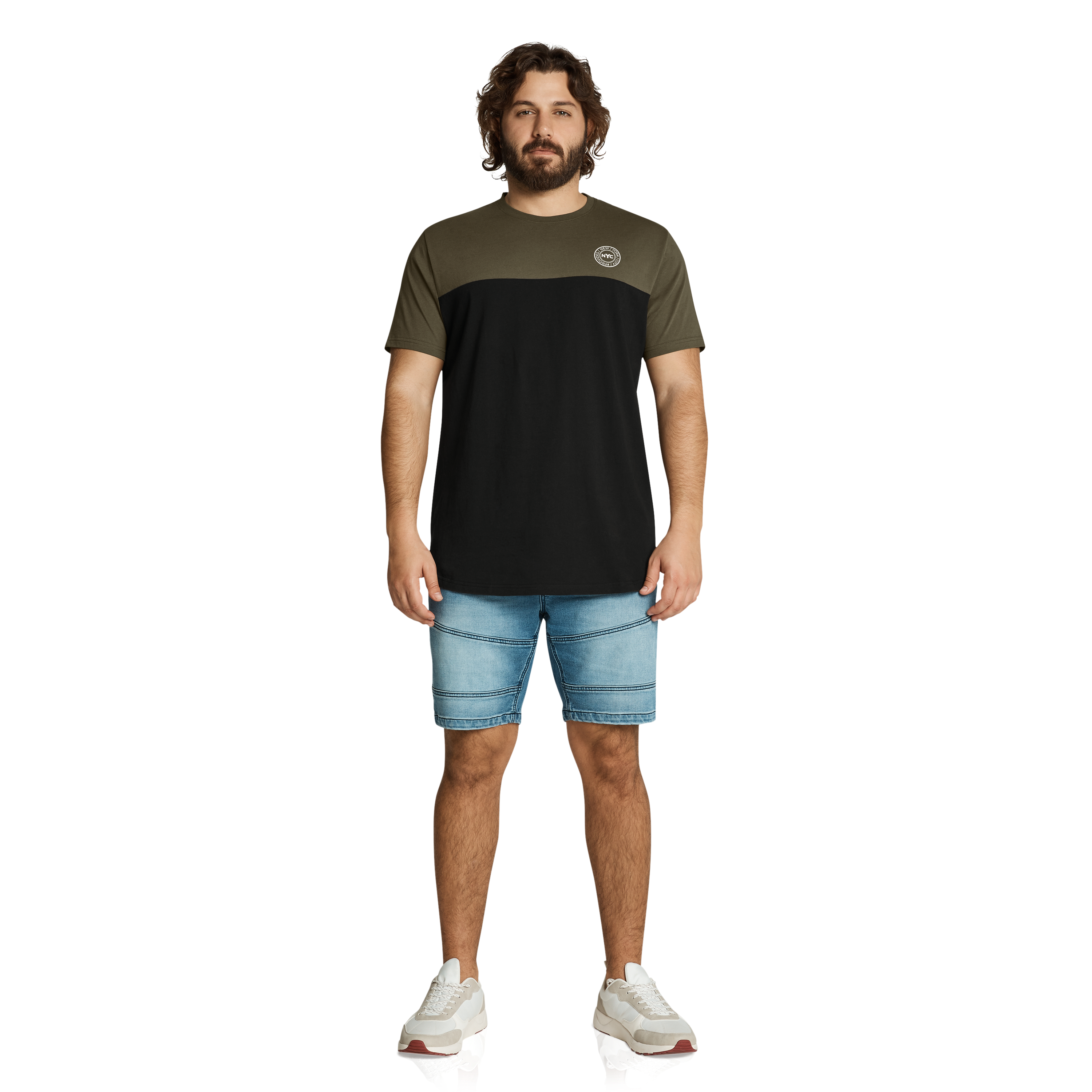 Khaki New York Splice Longline Scoop Tee