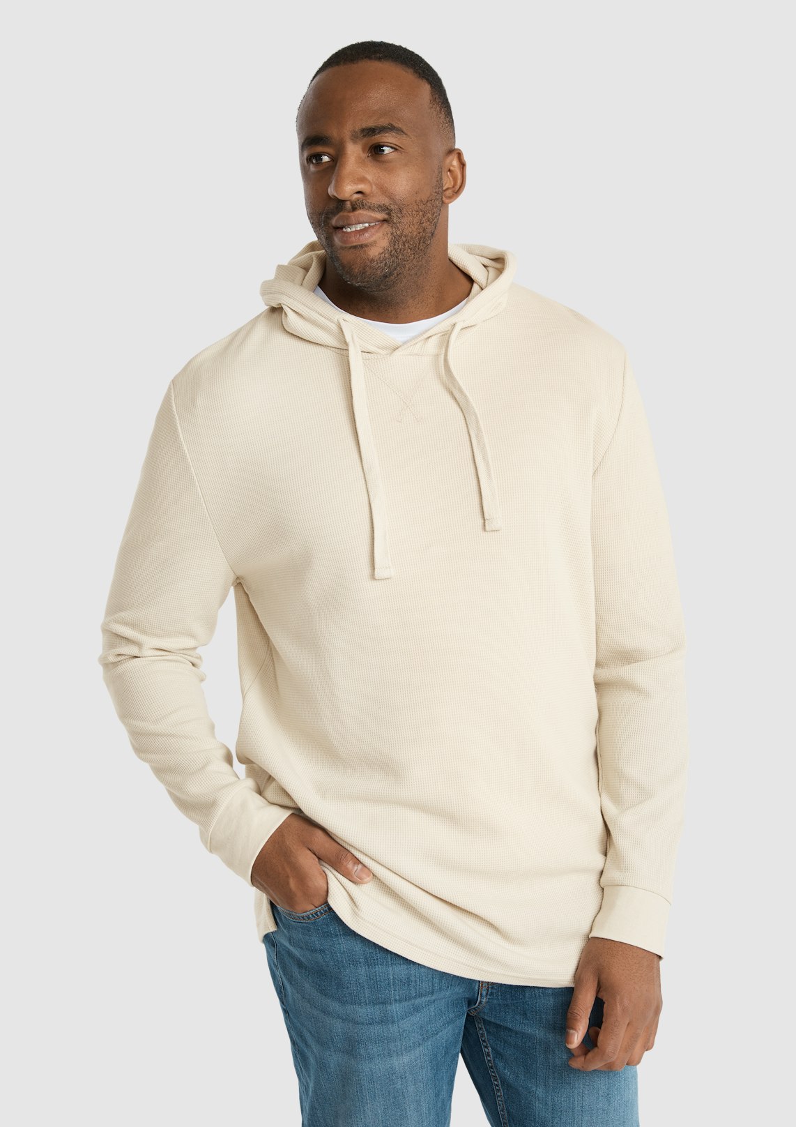 Waffle Hooded Long Sleeve Top