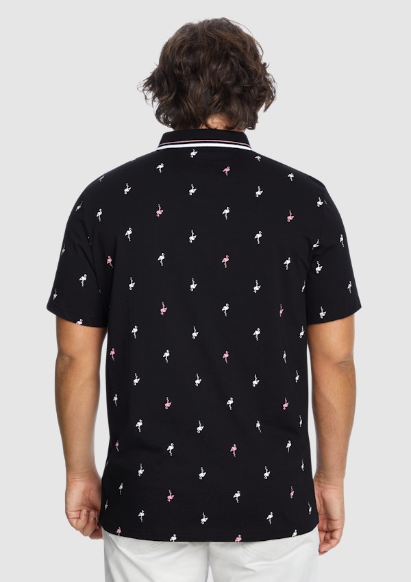 Black Flamingo Print Polo