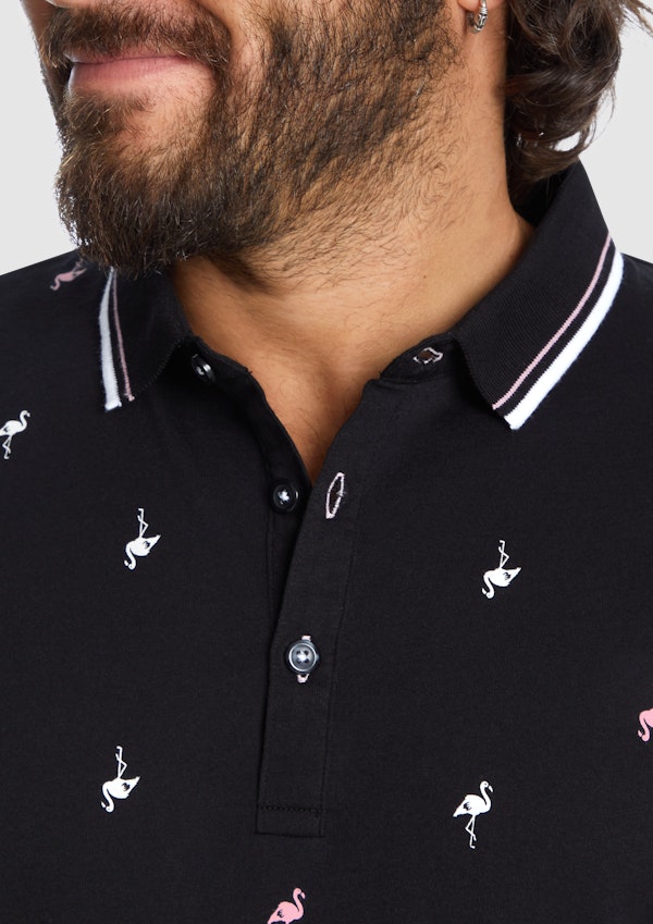 Black Flamingo Print Polo