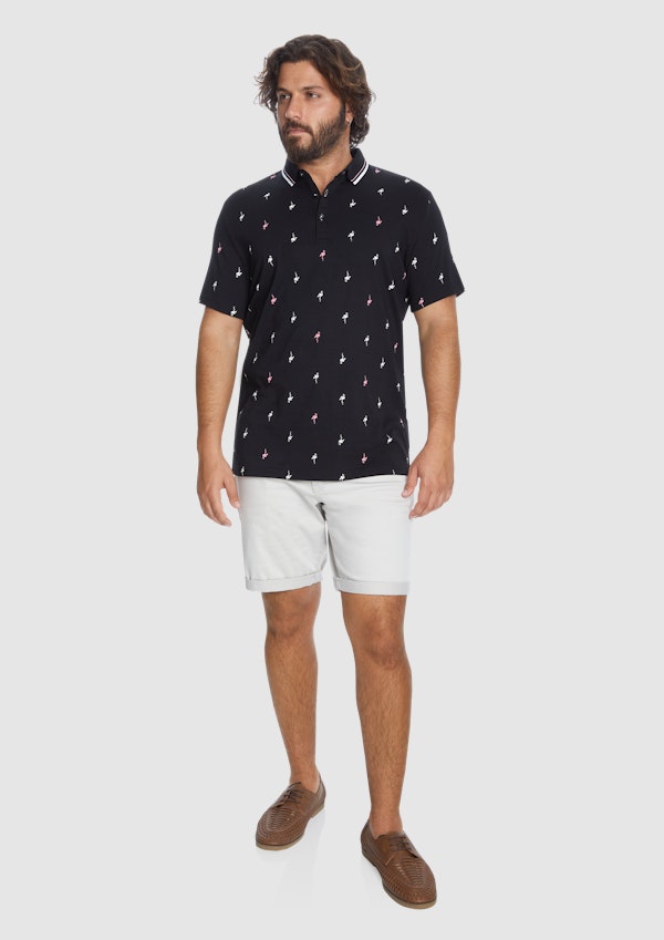 Black Flamingo Print Polo