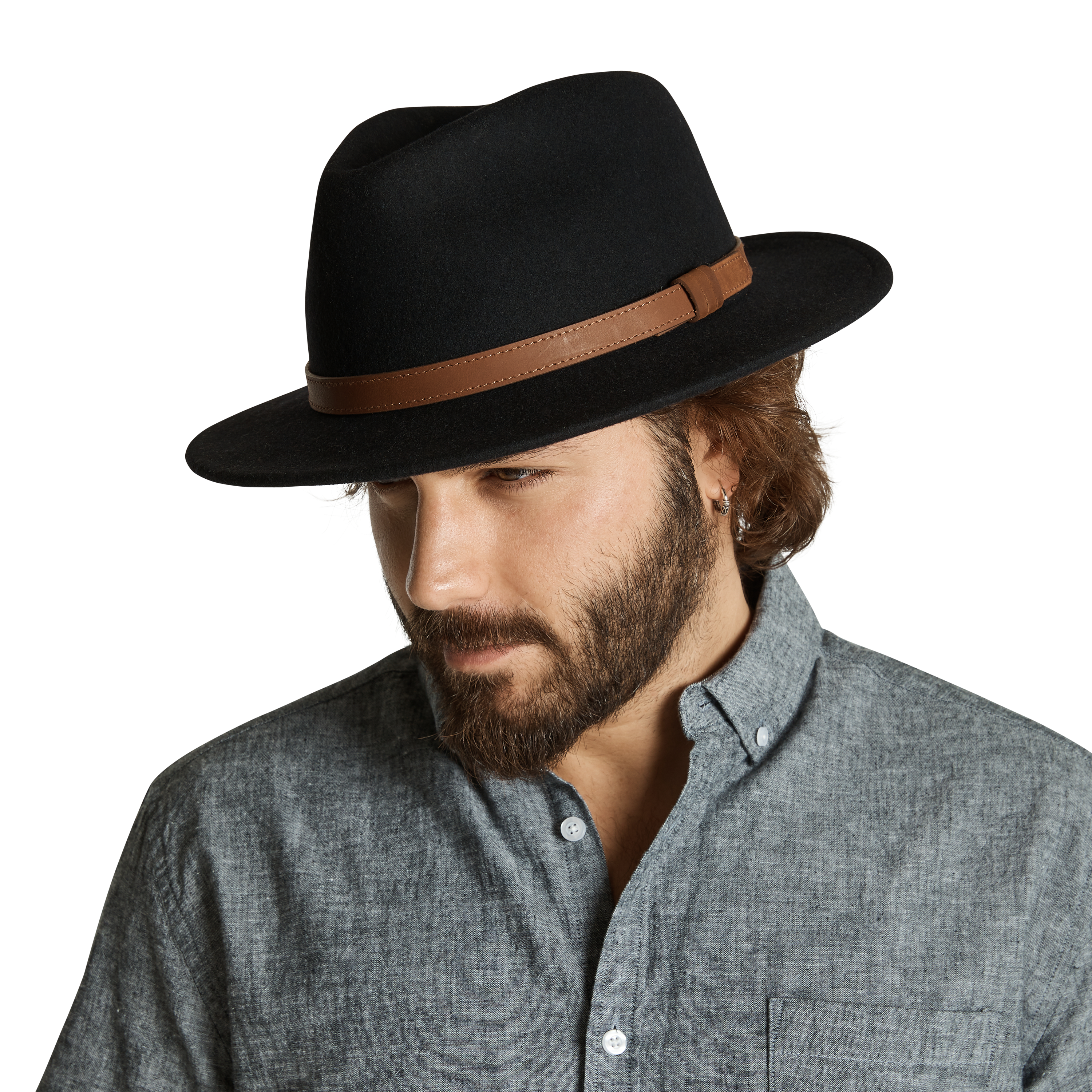 Black Wool Felt Fedora Hat