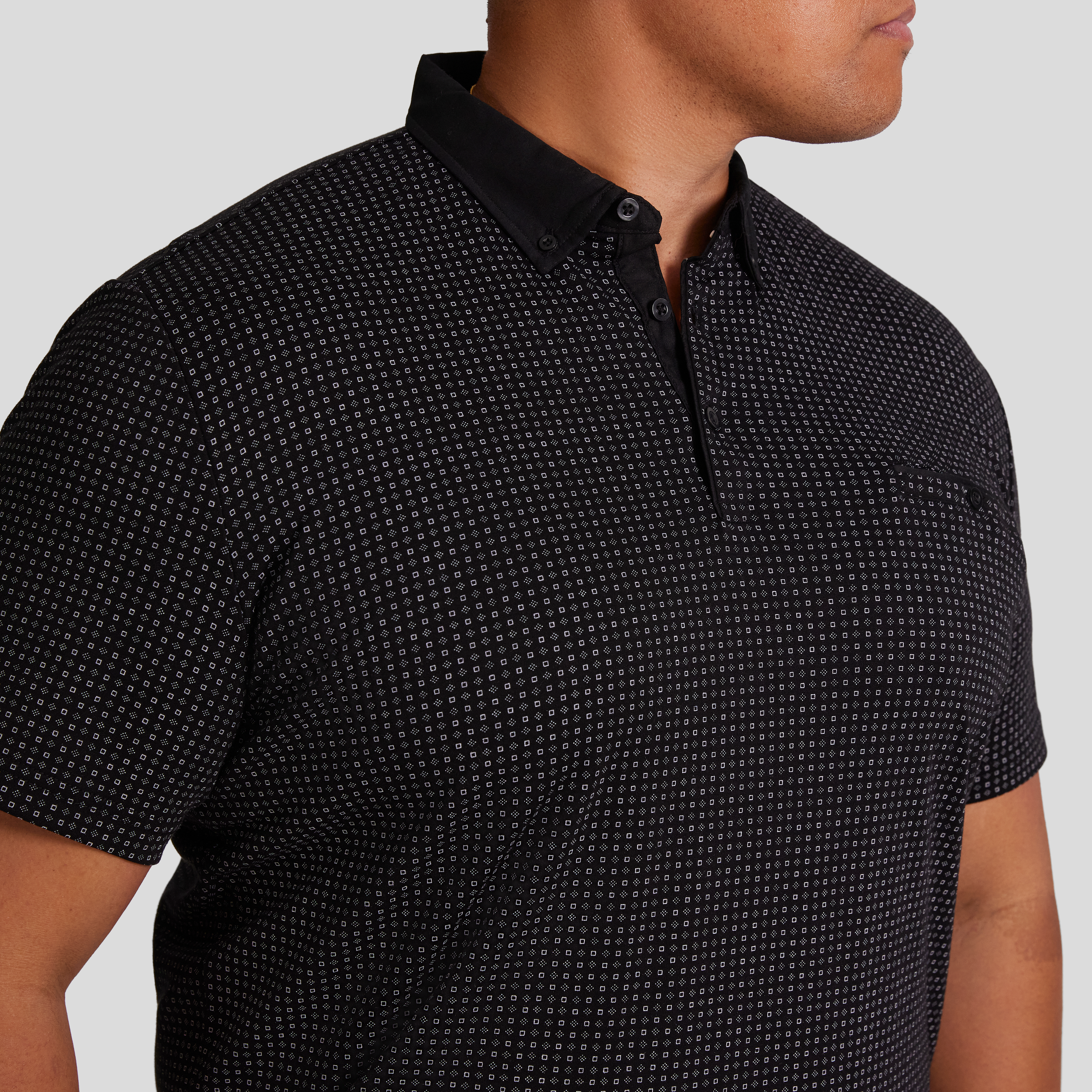 Black Bedford Print Polo