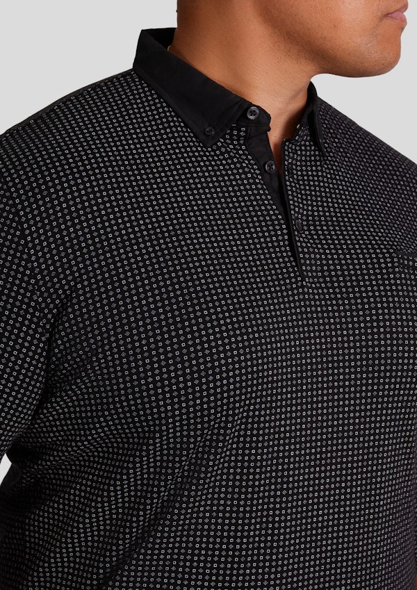 Black Bedford Print Polo