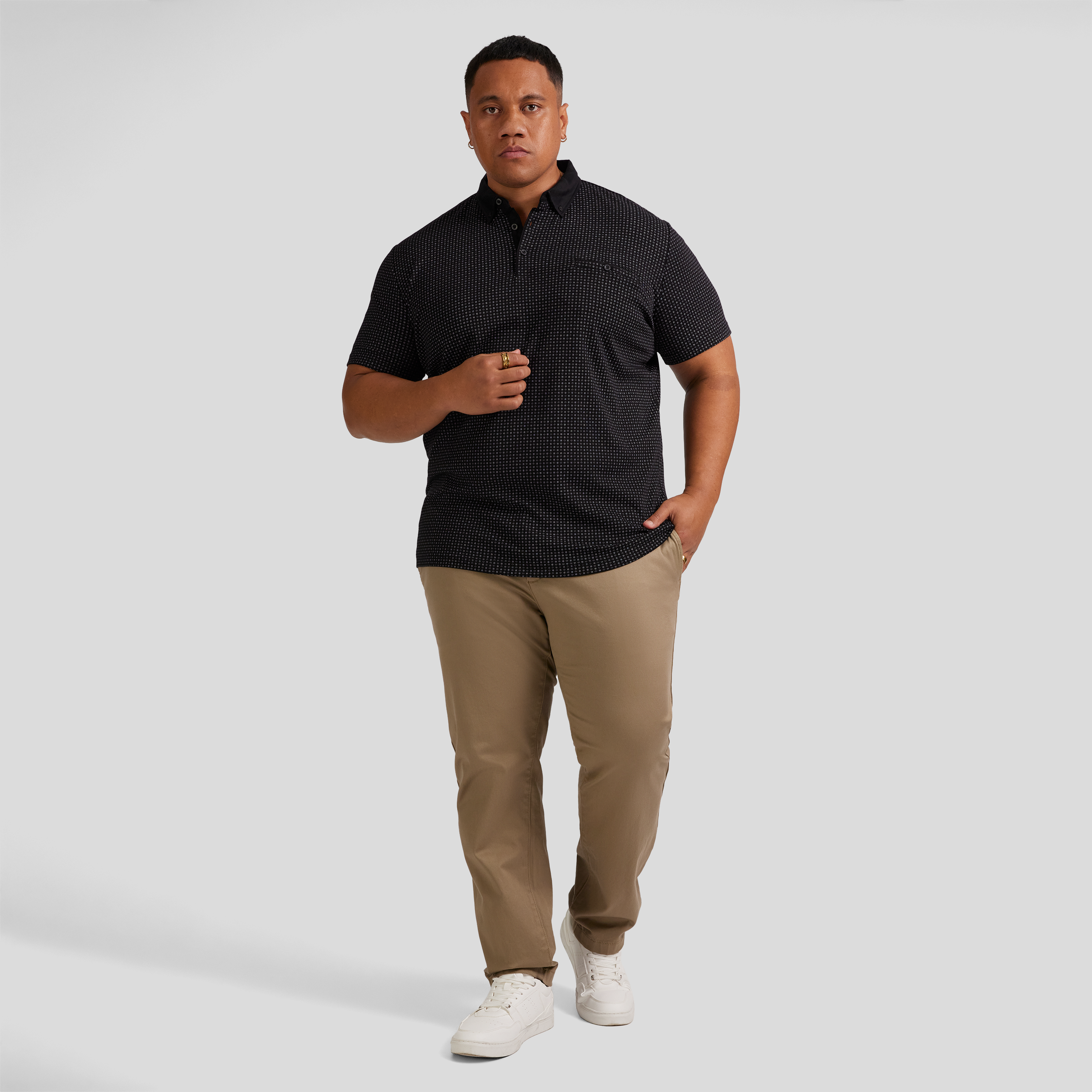 Black Bedford Print Polo