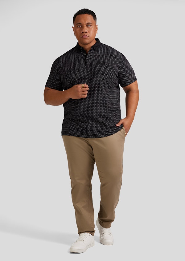 Black Bedford Print Polo