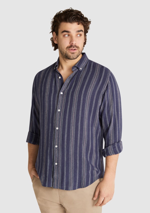 Navy Everett Stripe Linen Blend Shirt