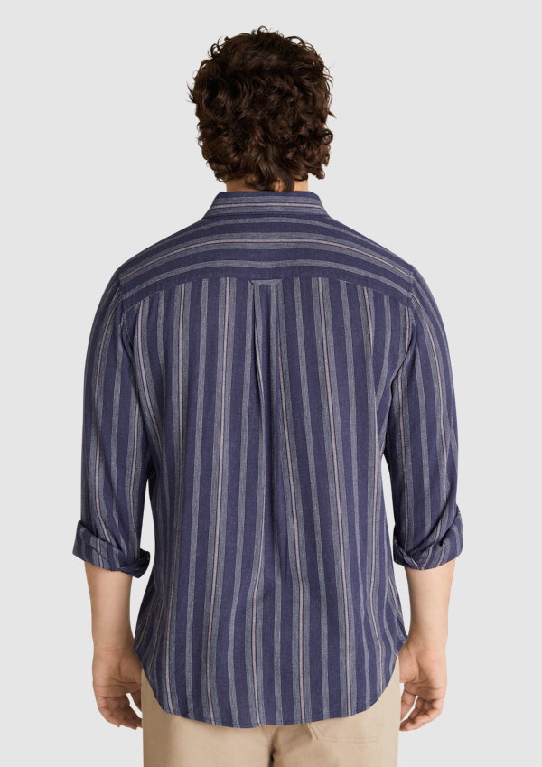 Navy Everett Stripe Linen Blend Shirt