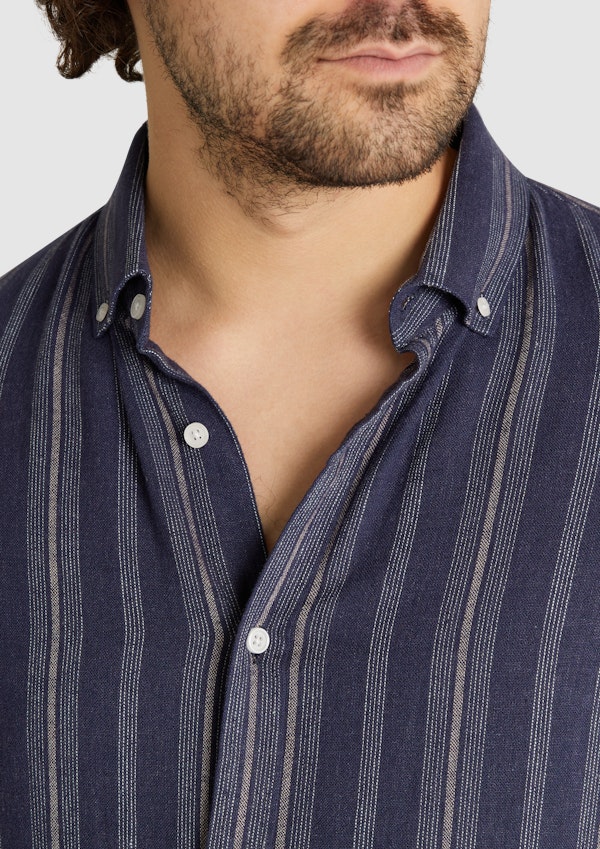 Navy Everett Stripe Linen Blend Shirt