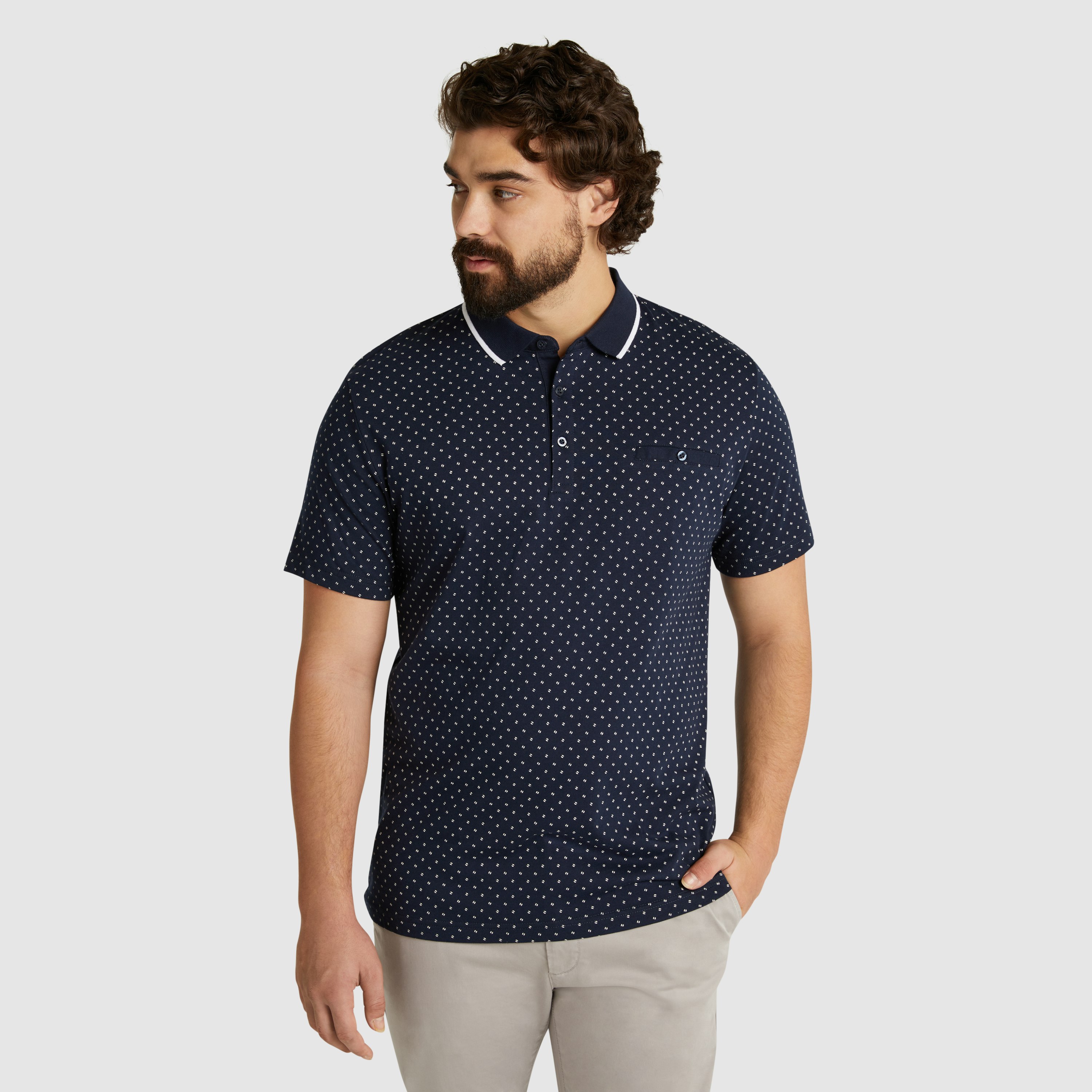 Navy Taylor Print Polo | Men's Tops | Johnny Bigg US