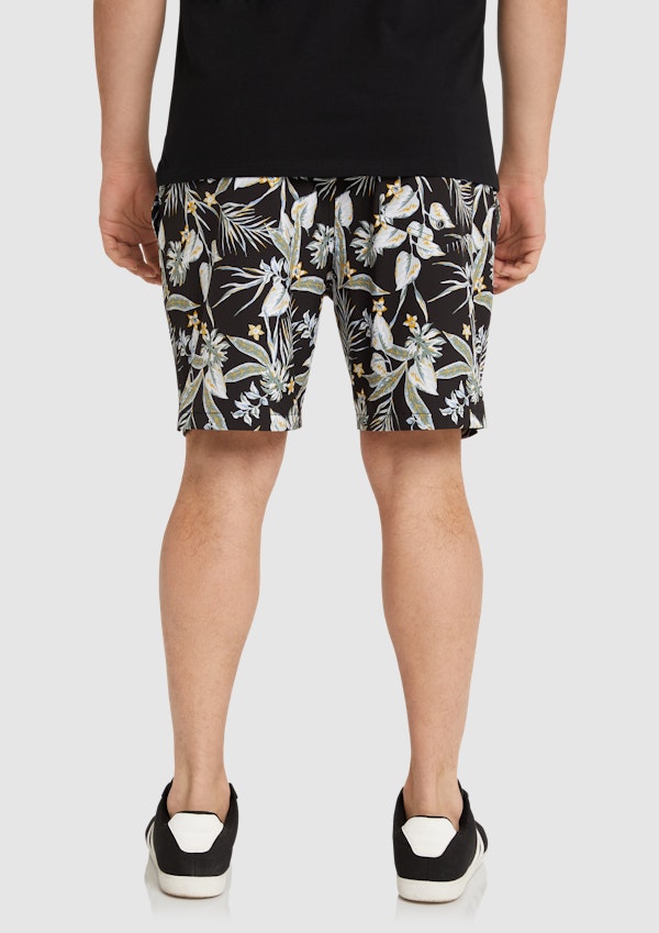 Black Tropics Print Swim Short