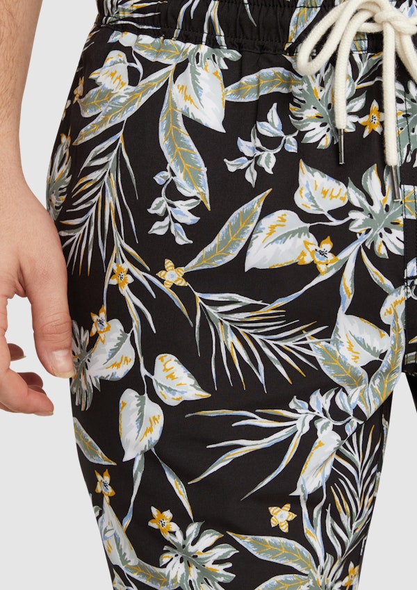 Black Tropics Print Swim Short