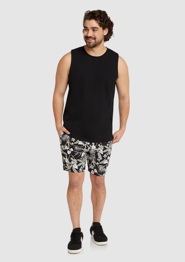 Black Tropics Print Swim Short