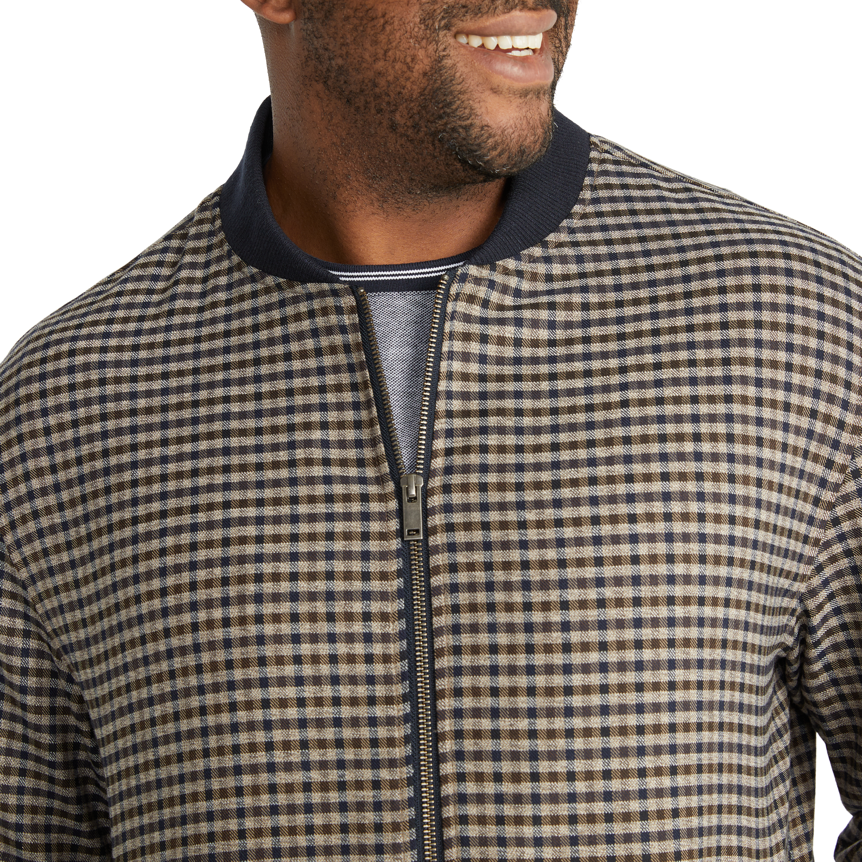 Brown Fletcher Check Bomber Jacket Men's Tops Johnny Bigg US