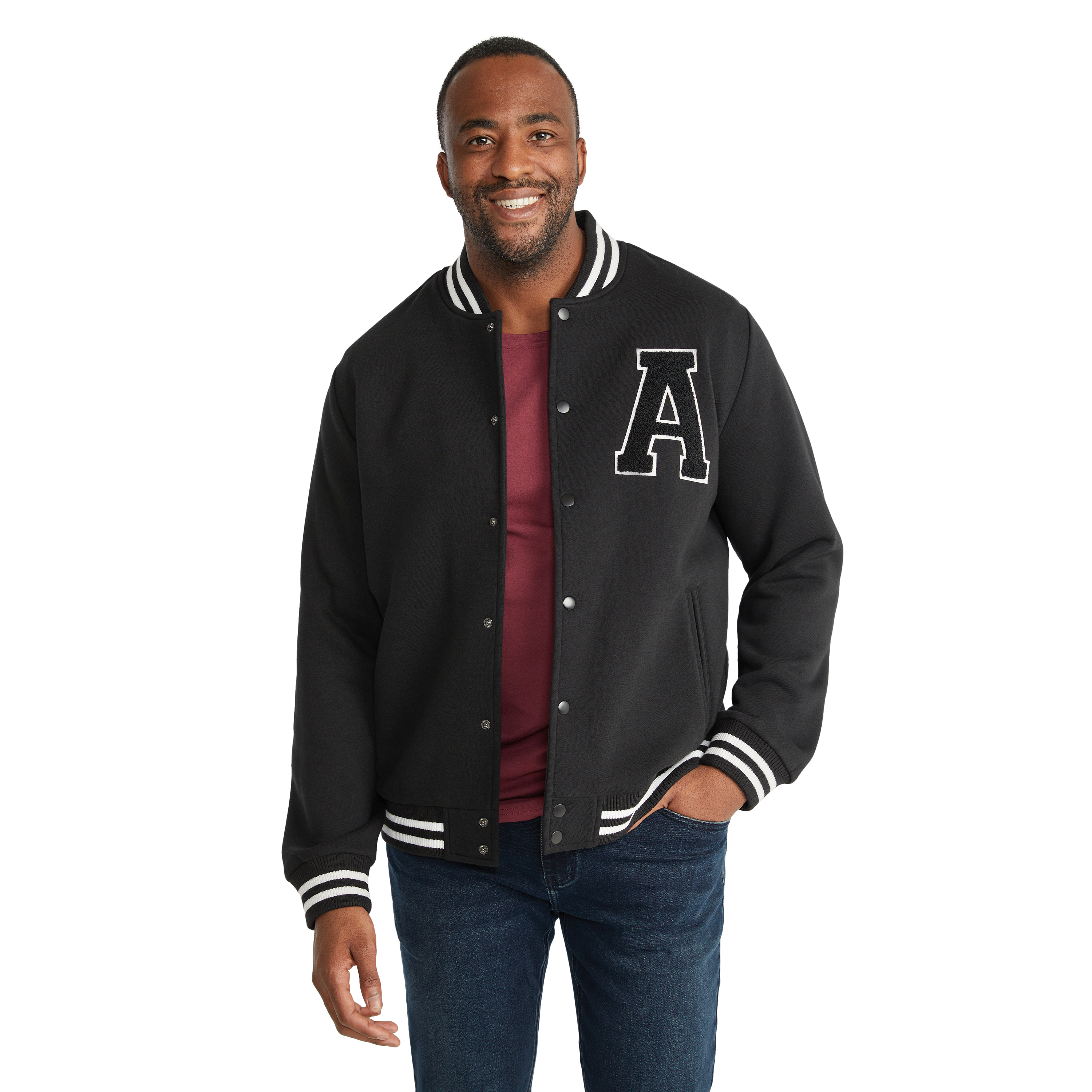 Black Letterman Jacket Men's Tops Johnny Bigg US