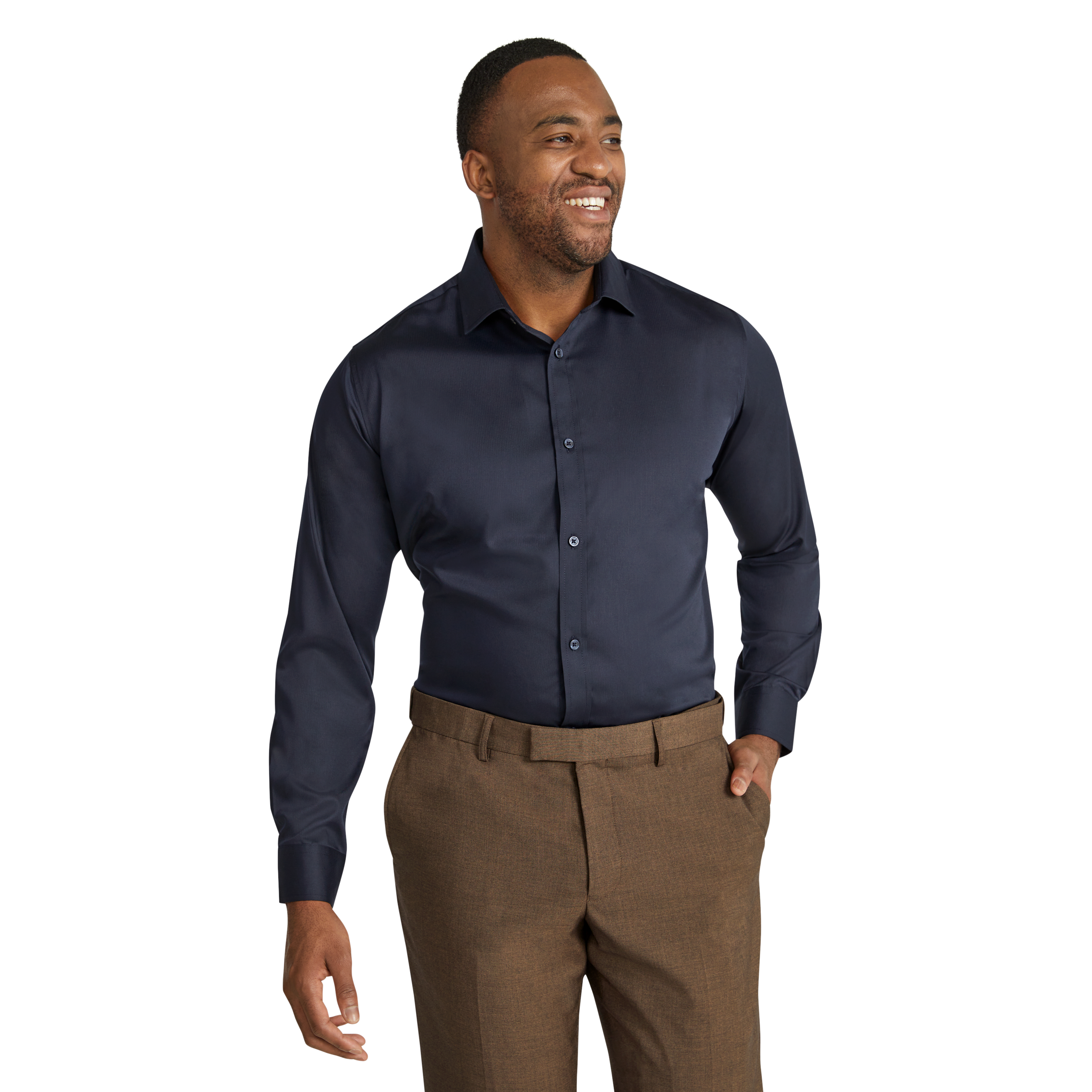 Navy Hamilton Stretch Dress Shirt Men's Tops Johnny Bigg US