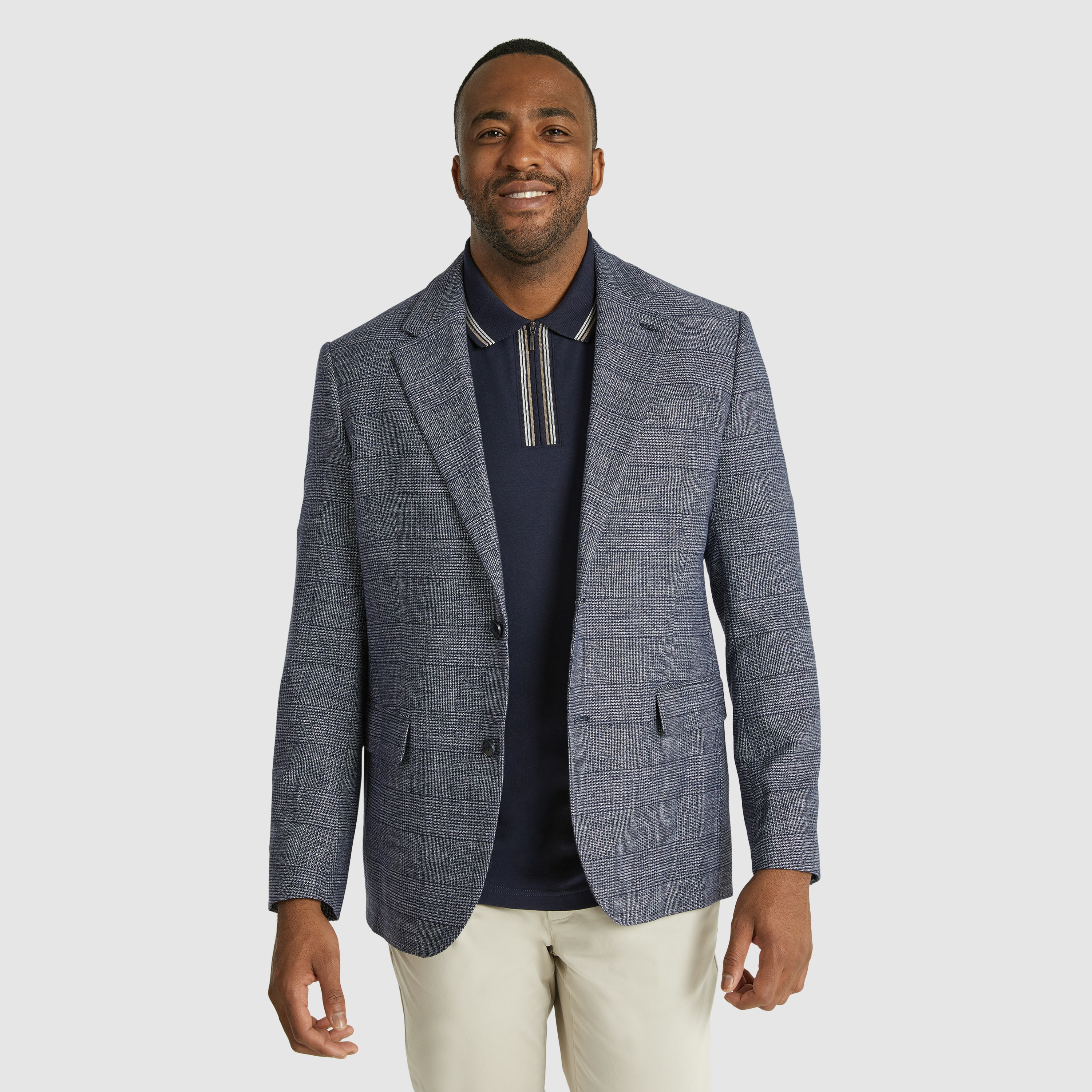 Navy Elio Check Stretch Blazer | Men's Tops | Johnny Bigg US