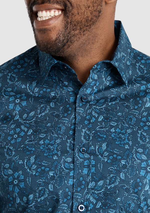 Navy Sawyer Paisley Print Stretch Shirt