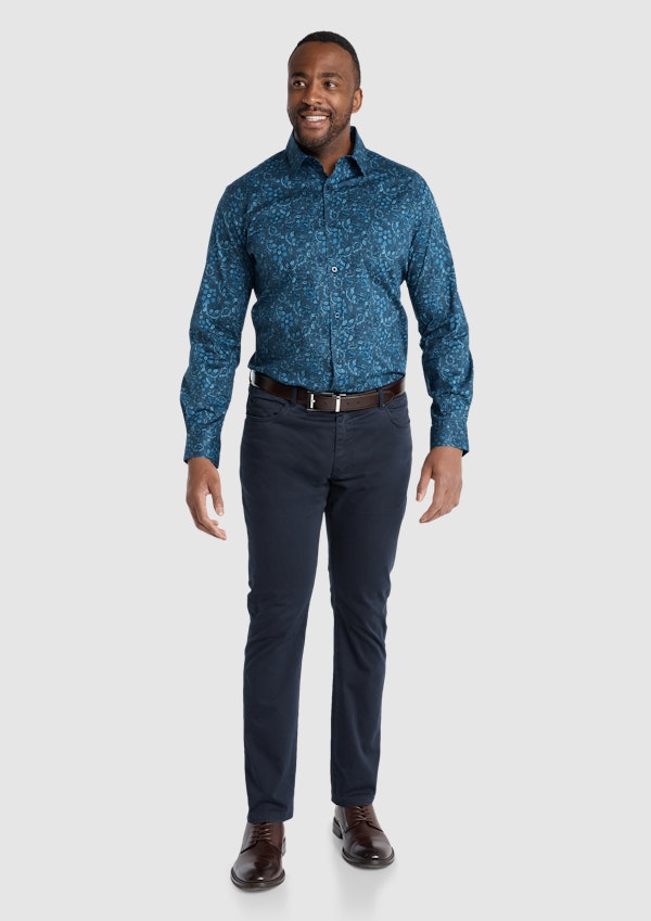 Navy Sawyer Paisley Print Stretch Shirt