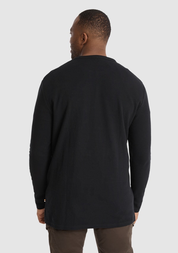 Black Waffle Crew Neck Long Sleeve Top