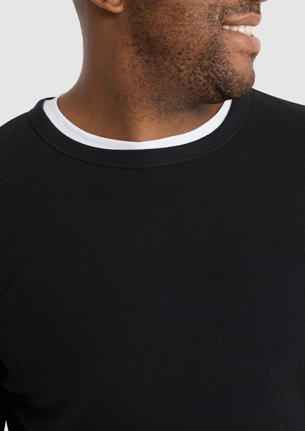 Black Waffle Crew Neck Long Sleeve Top