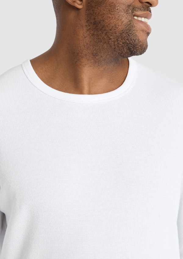 White Waffle Crew Neck Long Sleeve Top