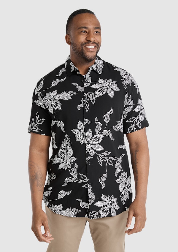 Black Paisley Print Shirt, Men's Tops