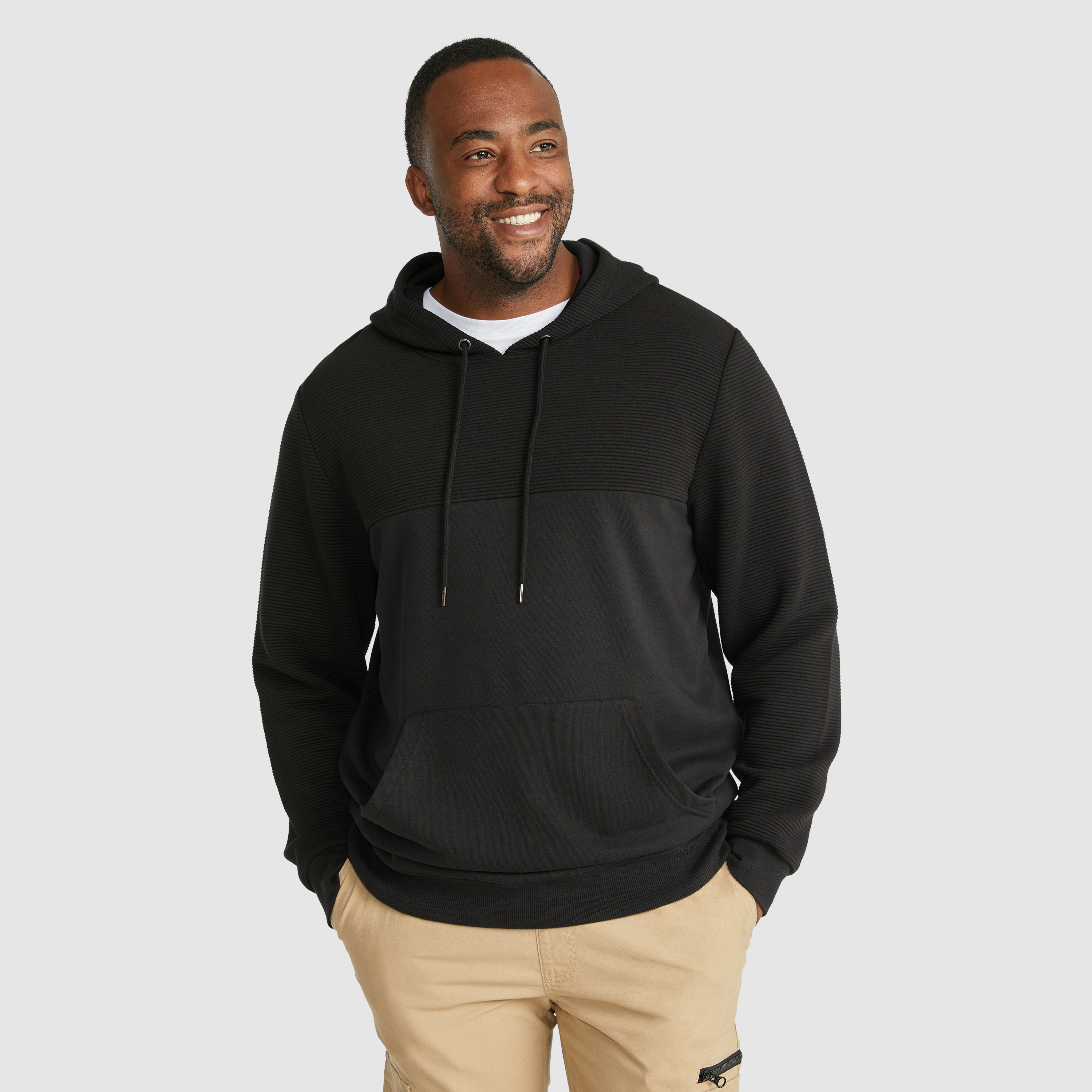 Black Rib Textured Hoodie | Men's Tops | Johnny Bigg AU