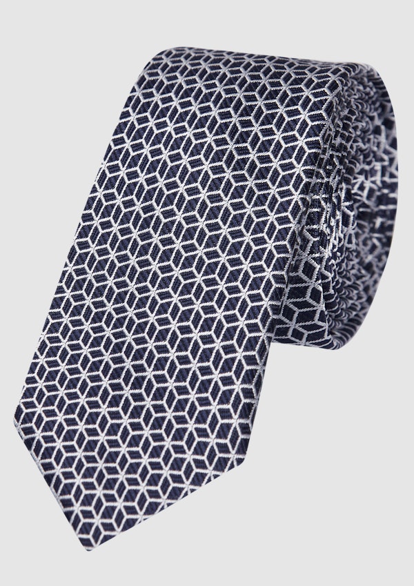 Navy Geo Tie & Print Pkt Square Set
