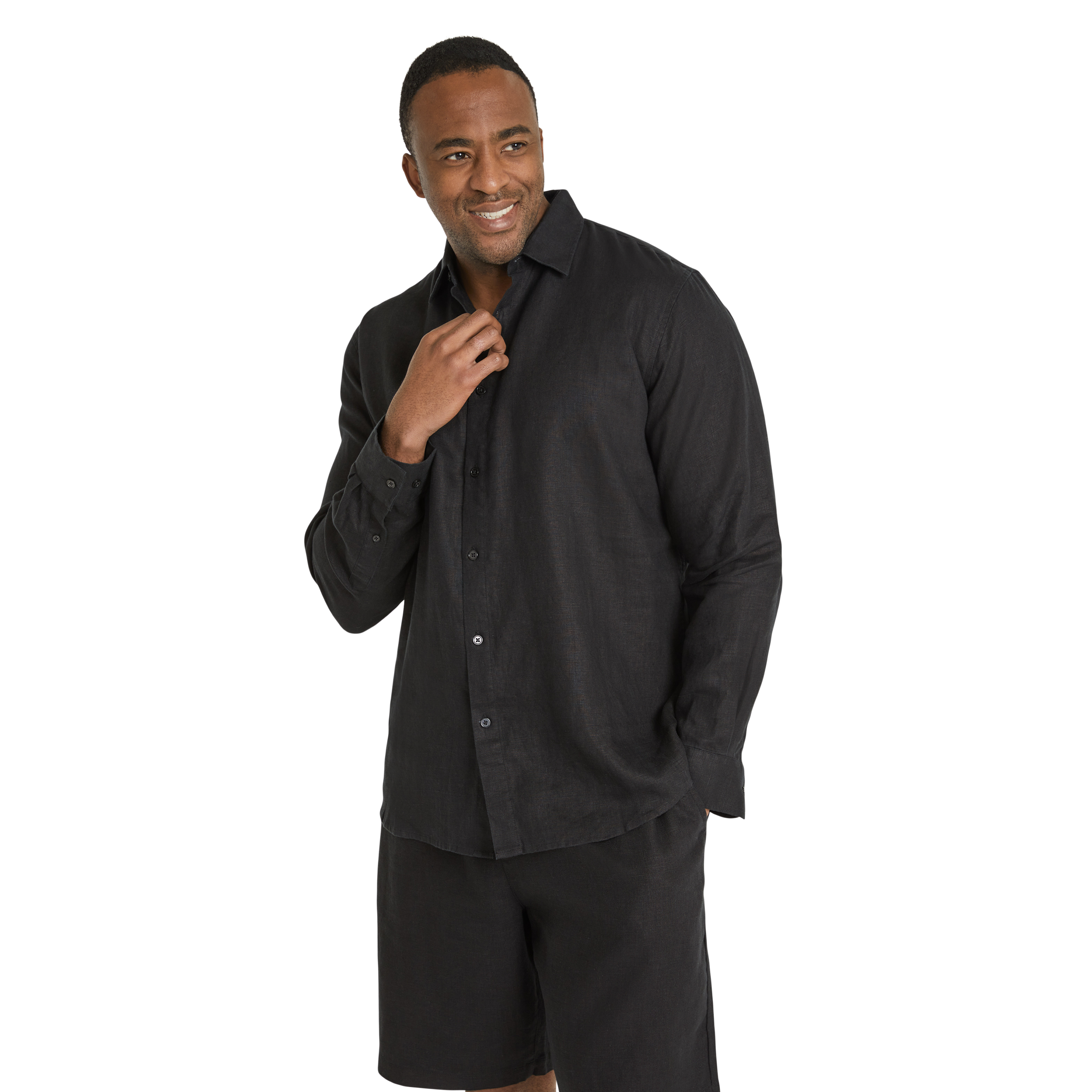 Black Resort Relaxed Fit Linen Shirt