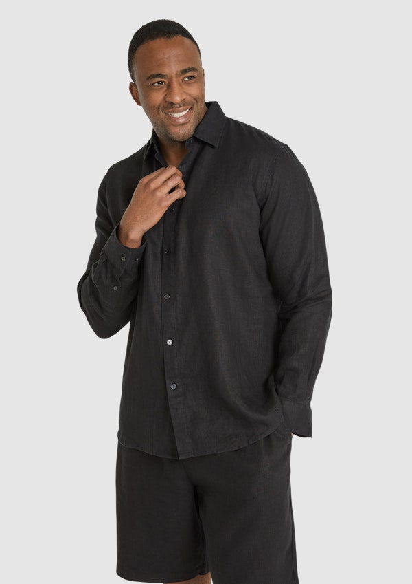 Black Resort Relaxed Fit Linen Shirt