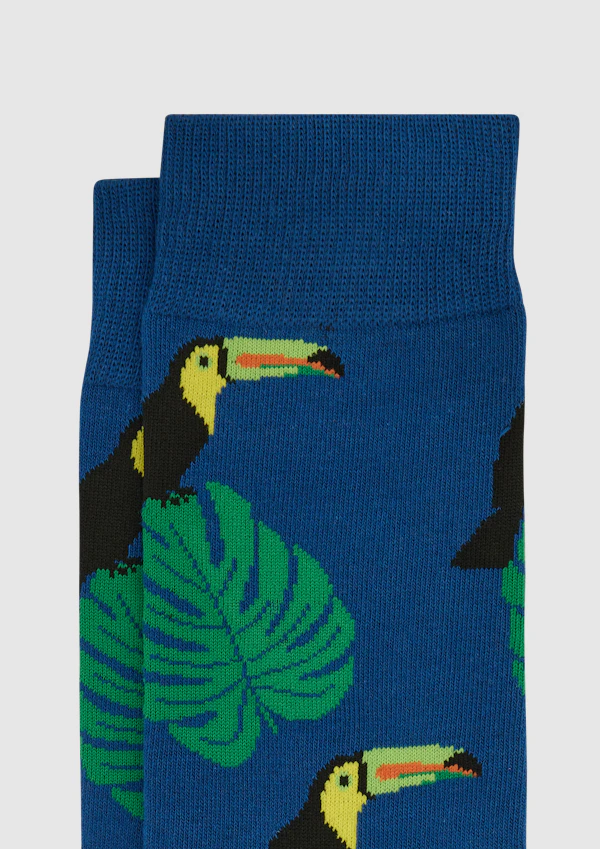 Navy Palm Leaf Toucan Fancy Sock