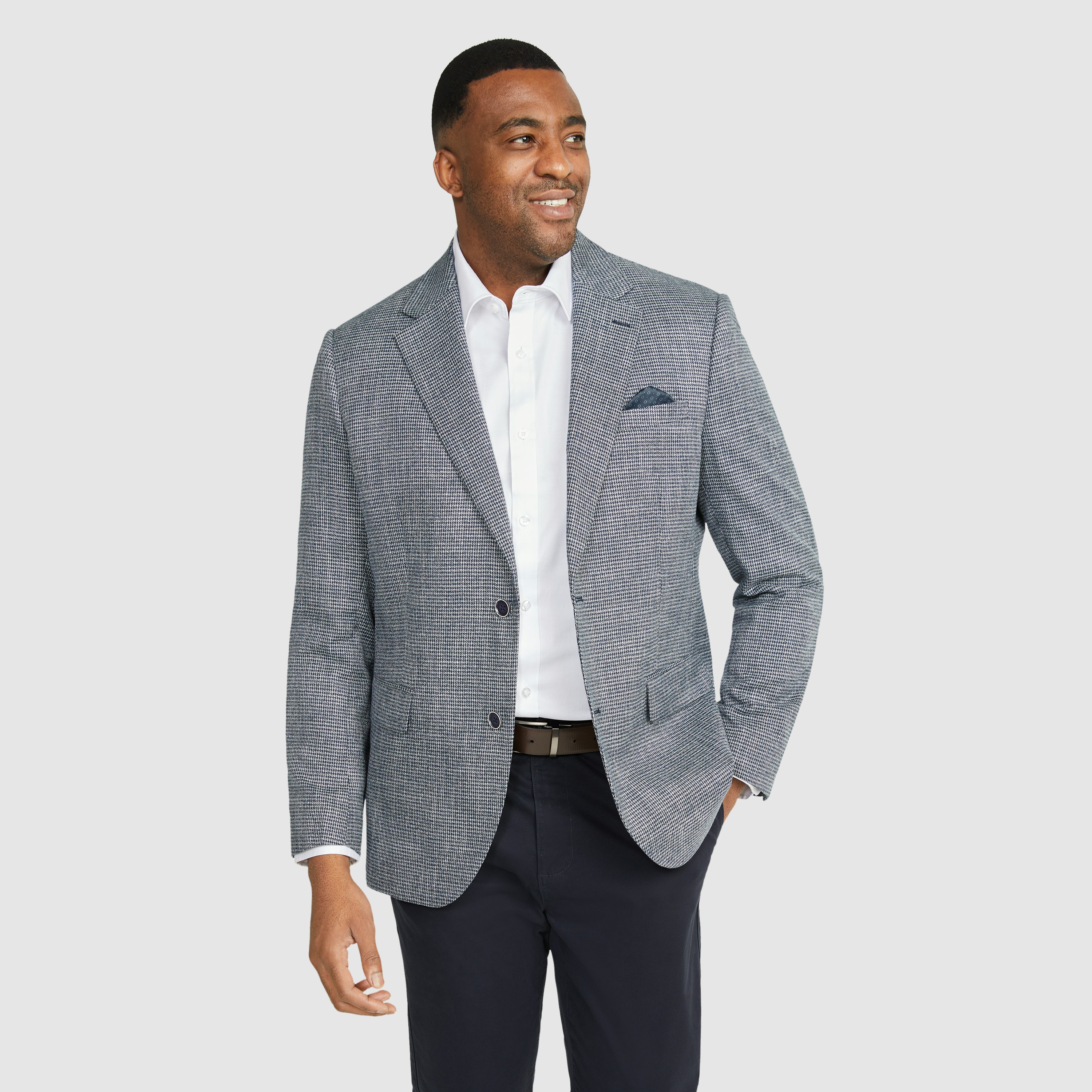 Navy Giles Check Stretch Blazer | Men's Tops | Johnny Bigg AU