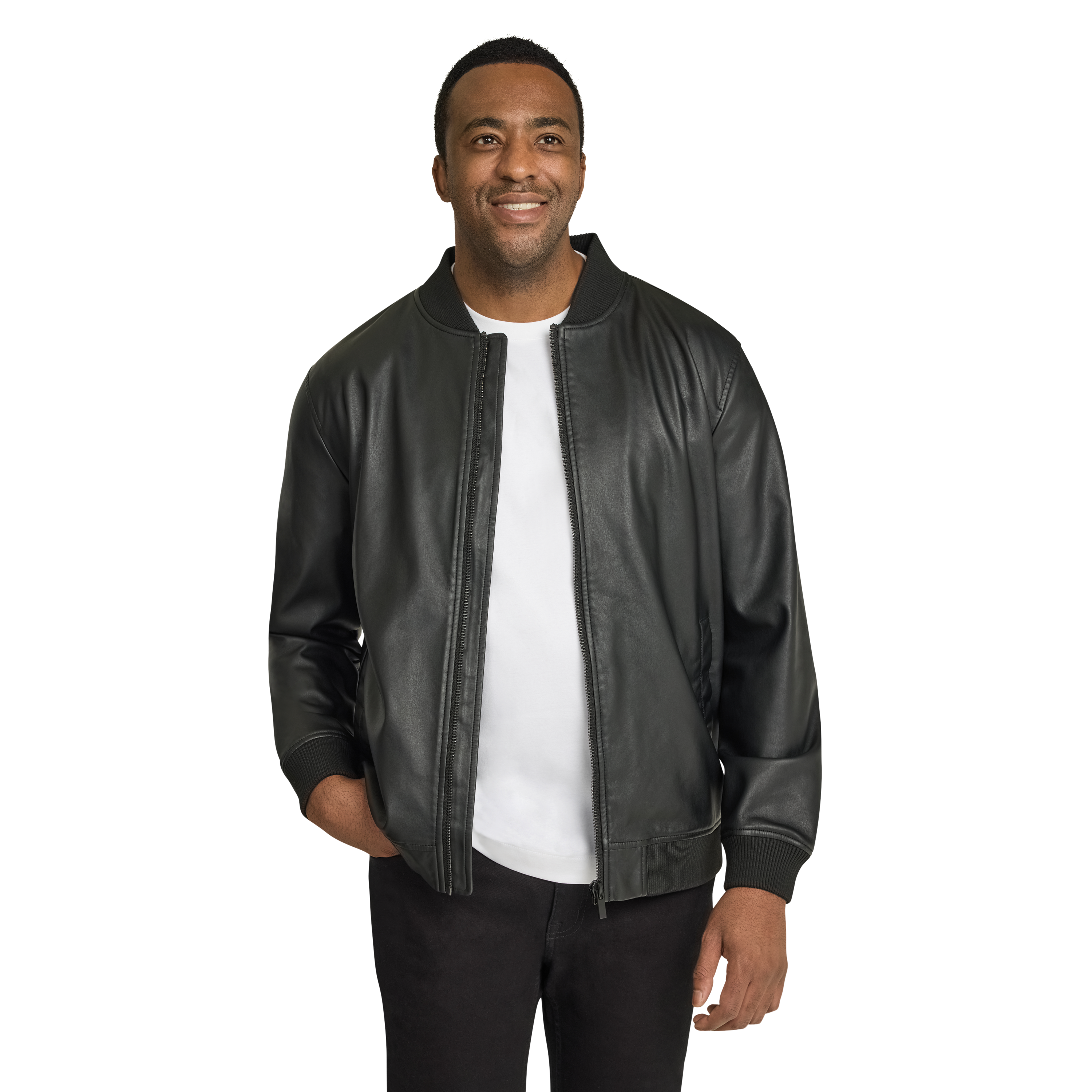 Black Curtis Faux Leather Bomber | Men