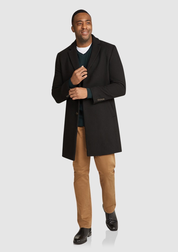 Black Xavier Wool Blend Overcoat Men s Tops Johnny Bigg US