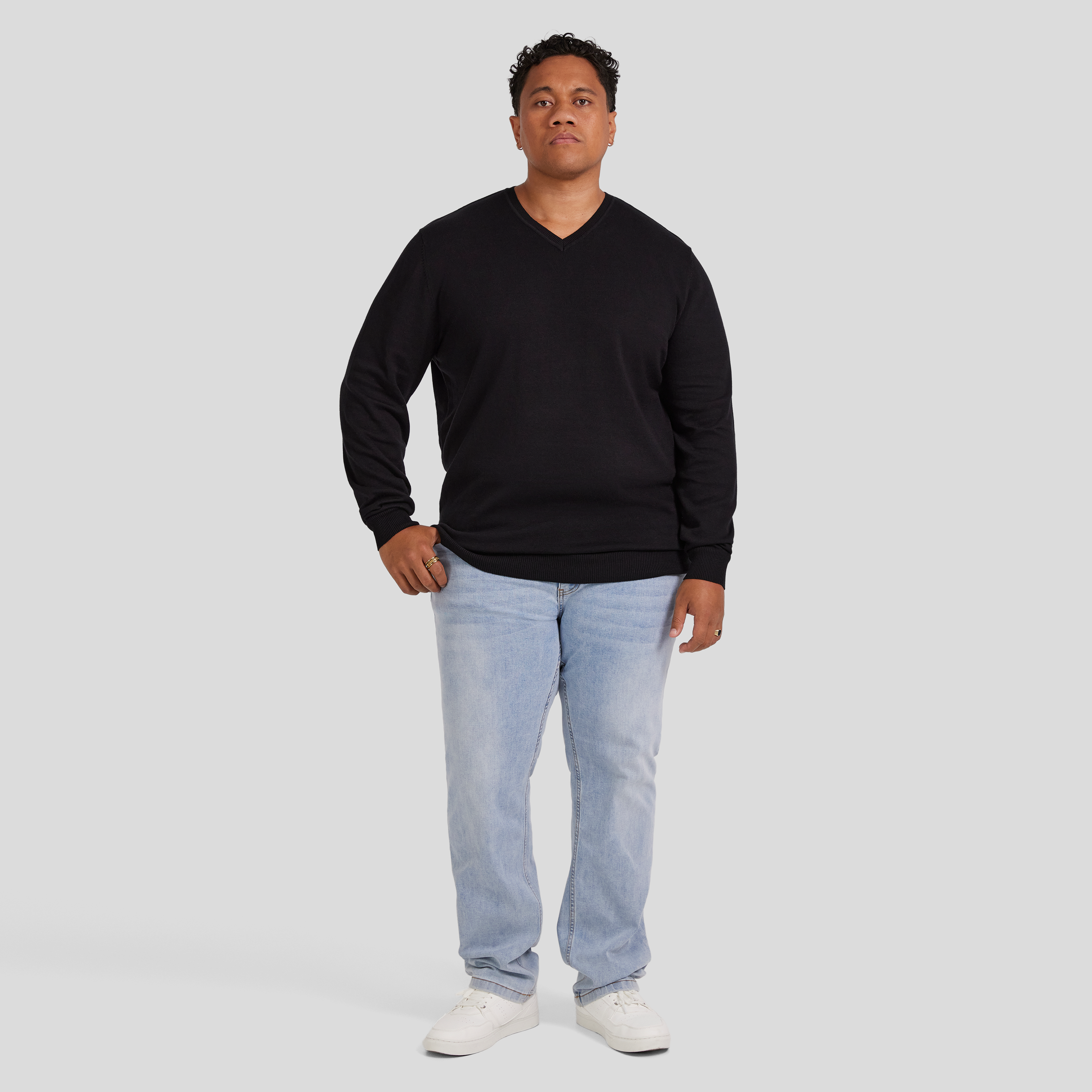 Black Essential V Neck Sweater