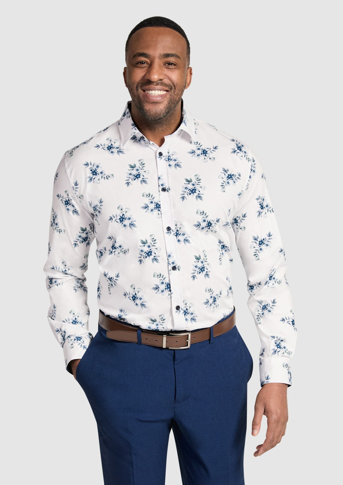Navy Verdon Floral Stretch Shirt