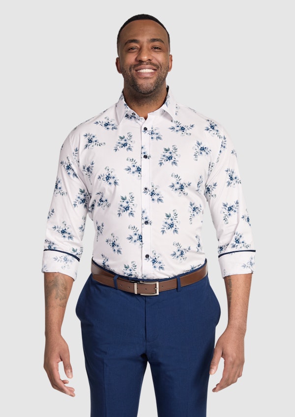 Navy Verdon Floral Stretch Shirt