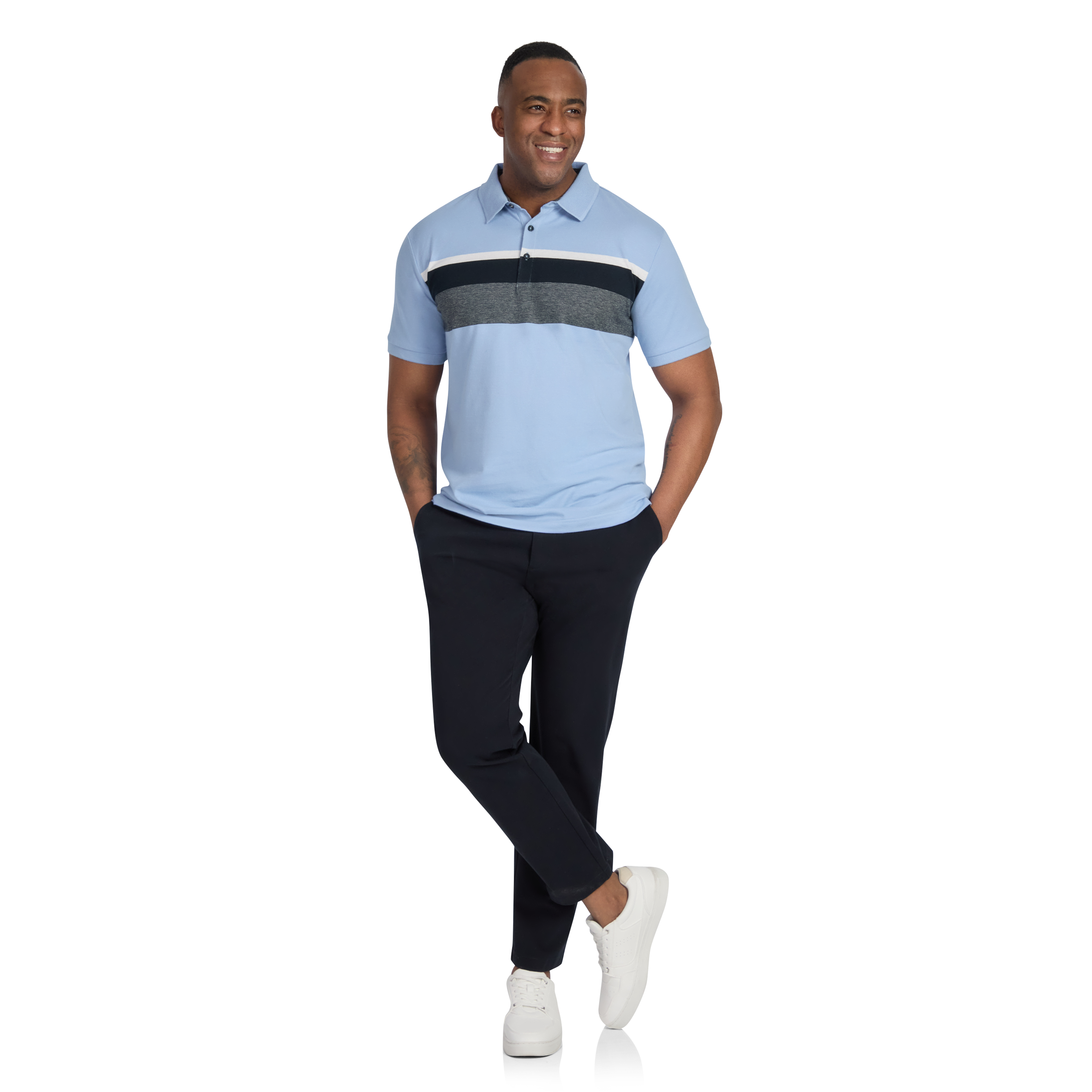 Powder Blue Nile Engineered Stripe Polo