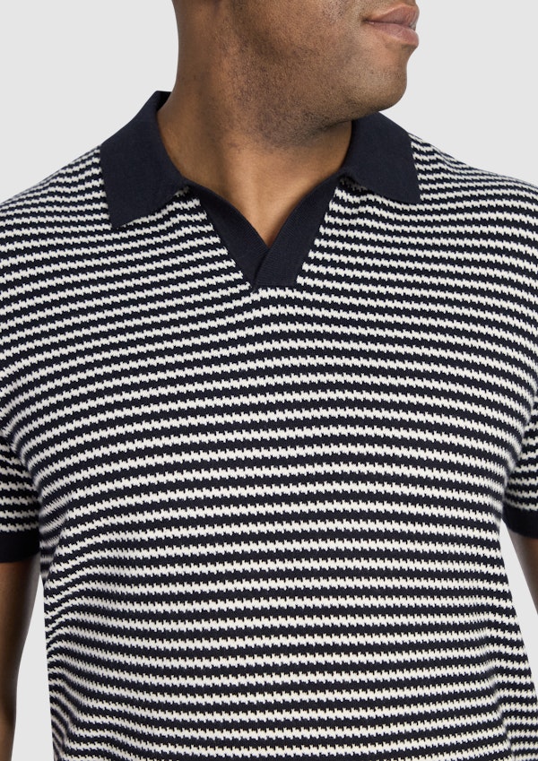 Navy Healey Stripe Knit Polo
