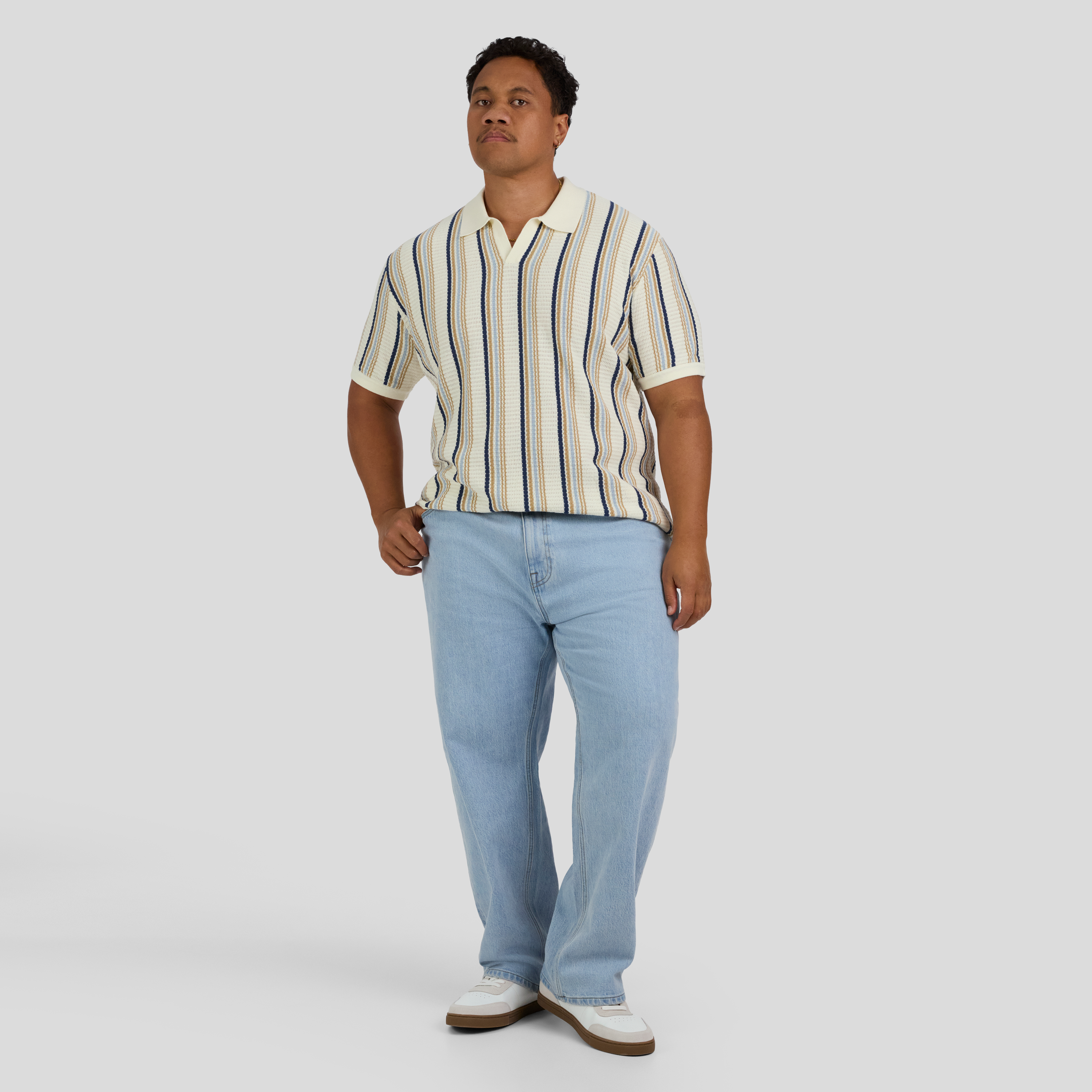 Blue Brighton Stripe Knit Polo