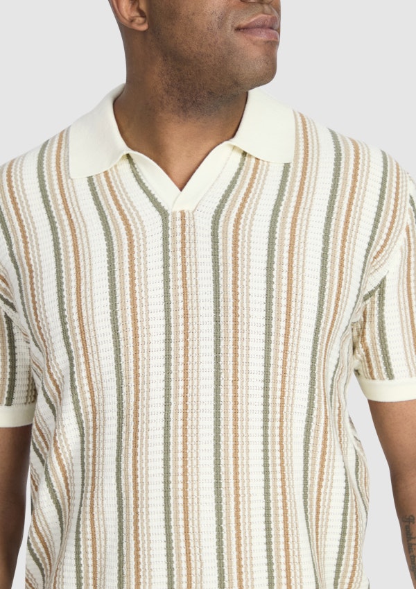 Natural Brighton Stripe Knit Polo