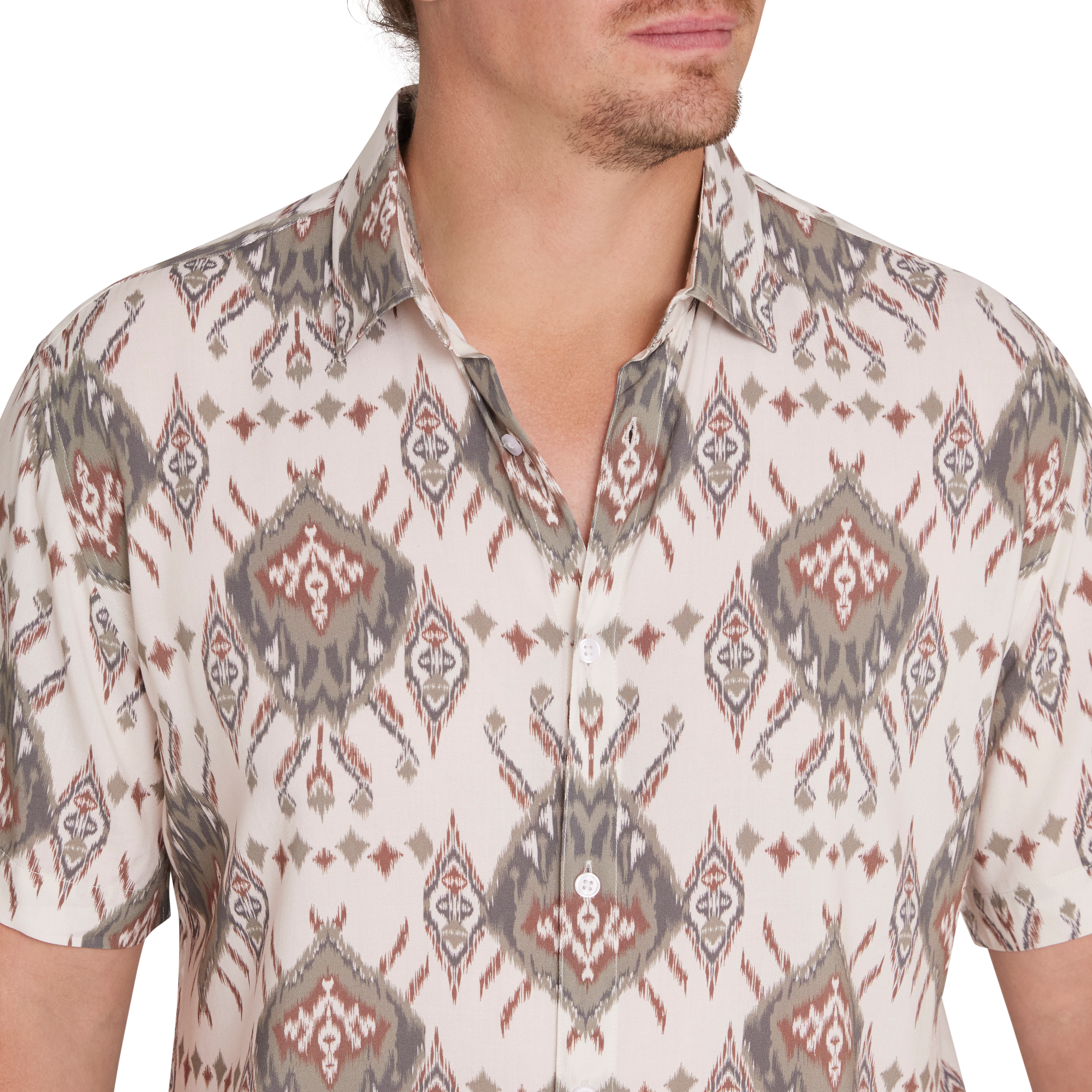 Ecru Atlas Ikat Print Shirt