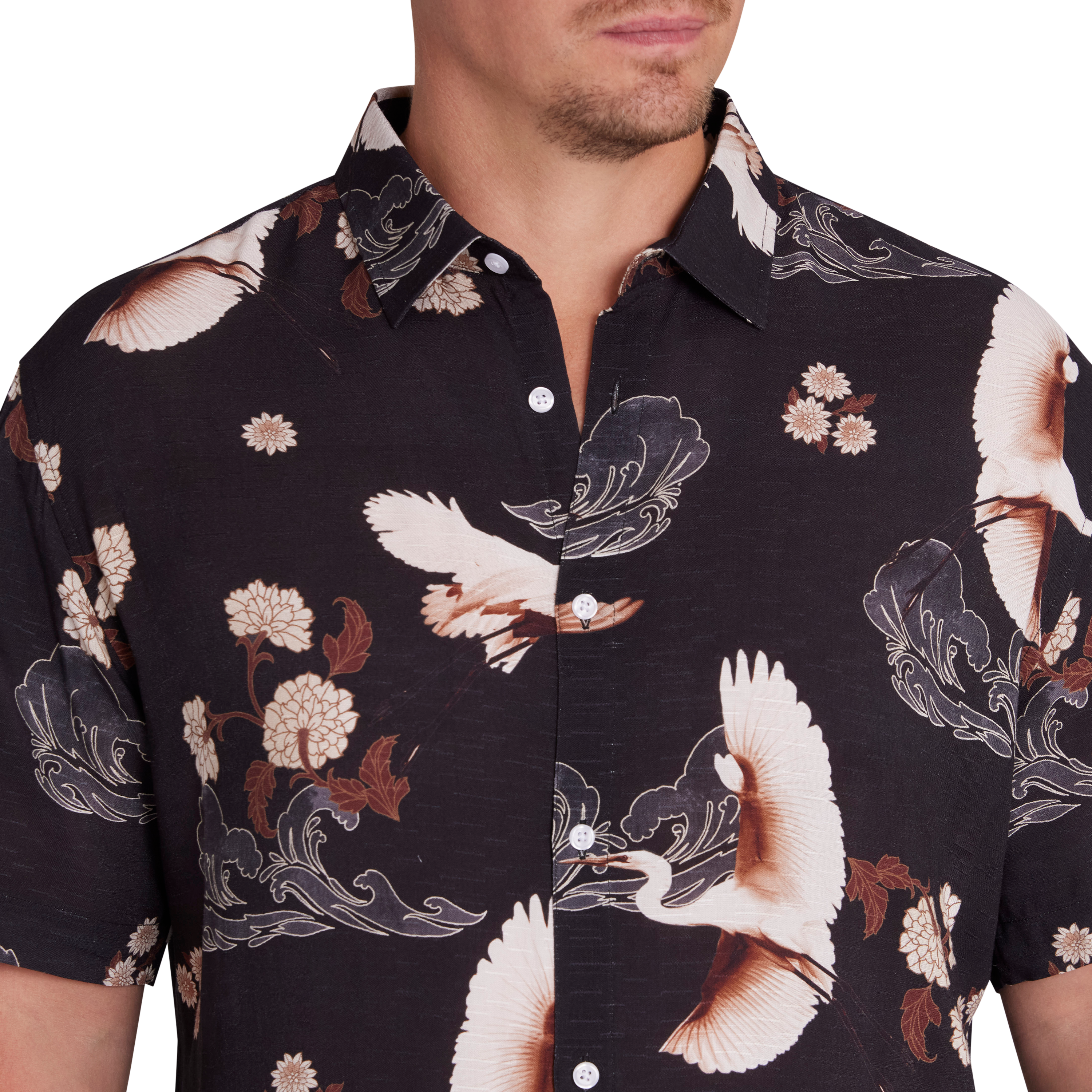 Navy Crane Print Shirt
